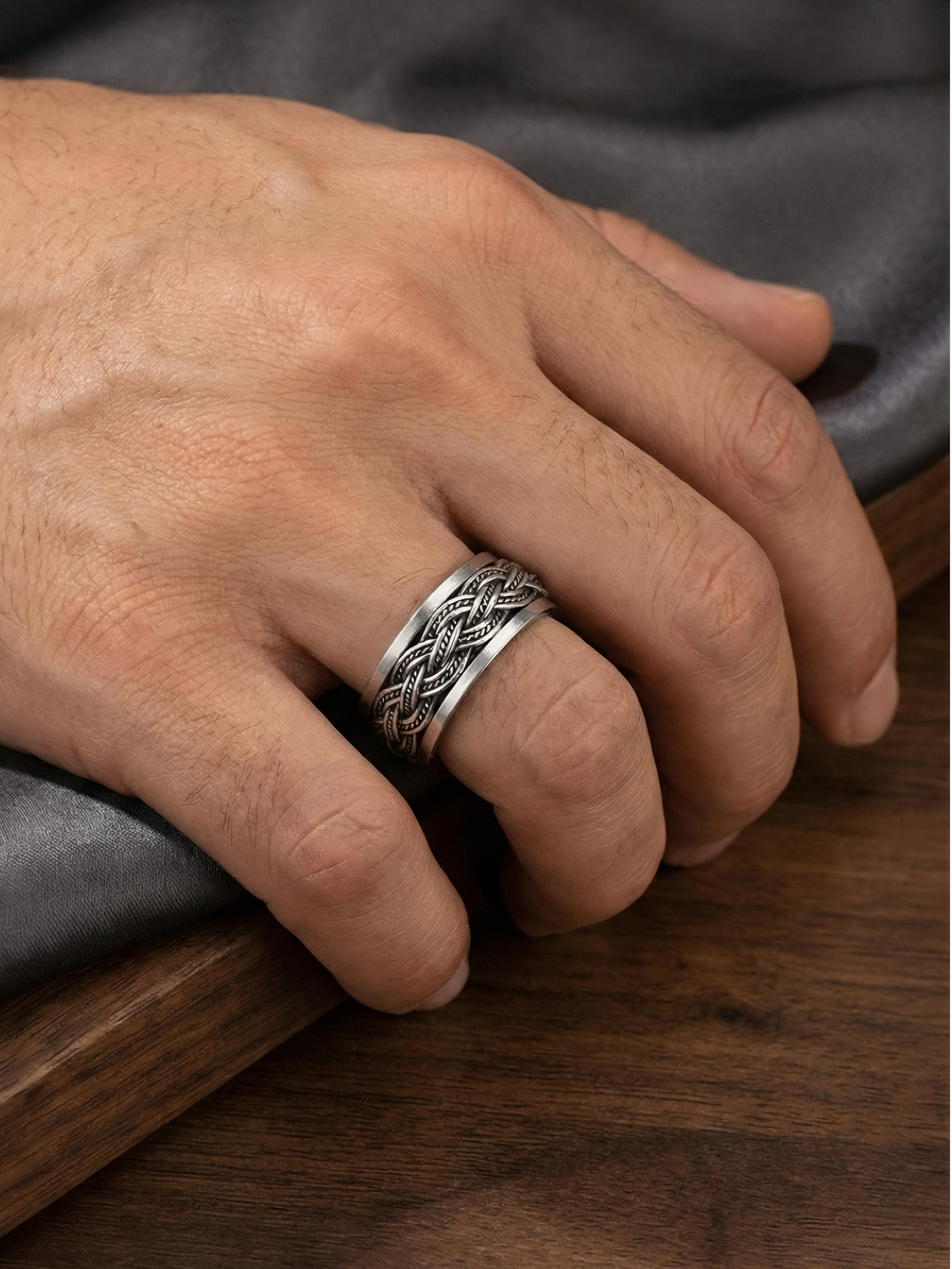 Braided Rotating Men’s Silver Ring