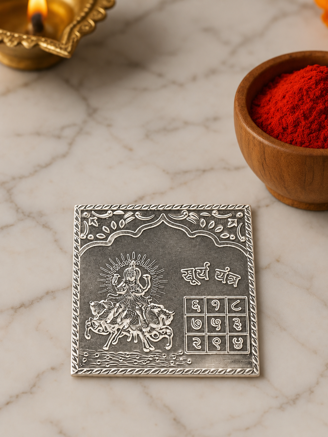Pure 925 Silver Antique-Finish Surya Yantra