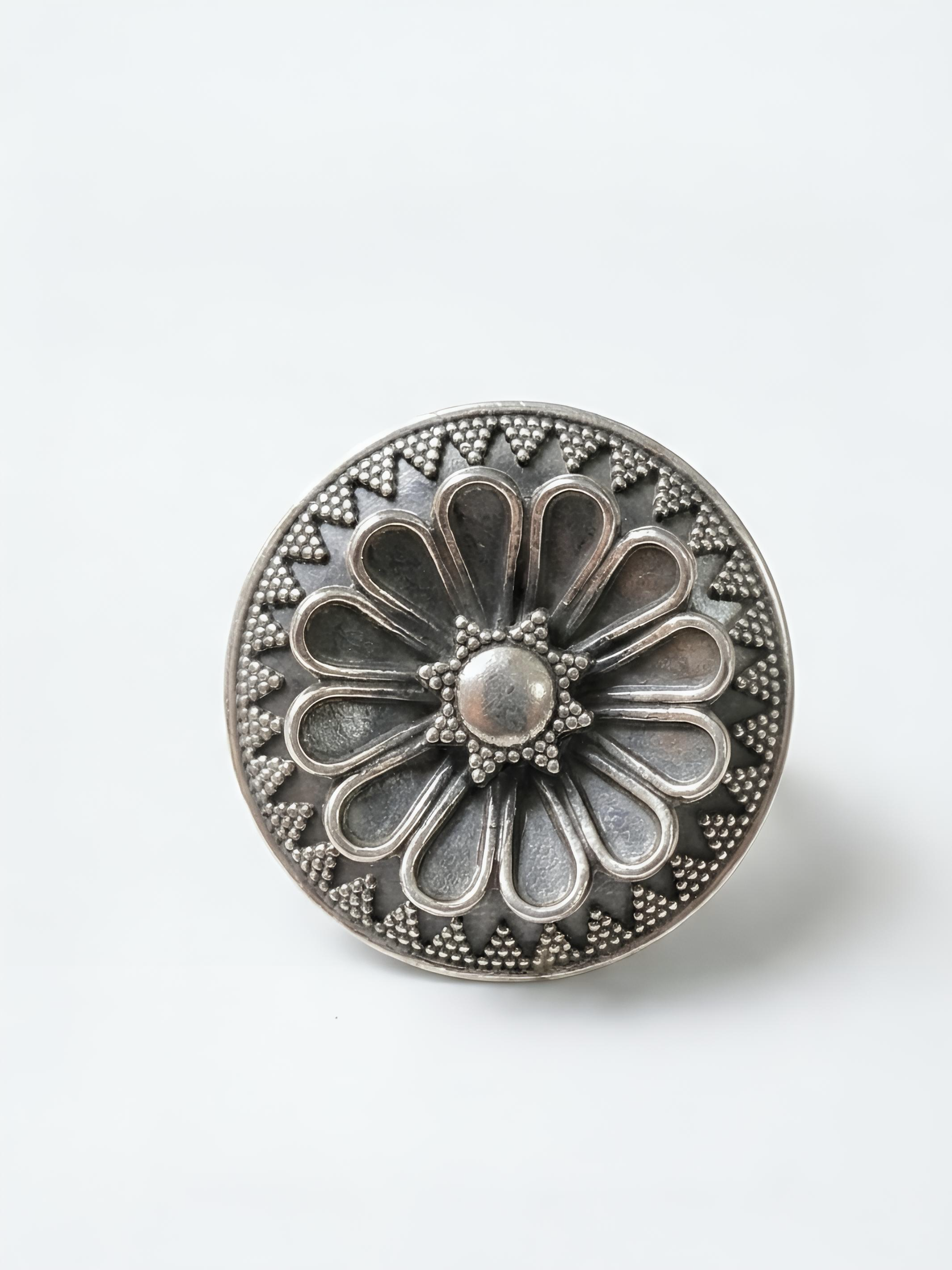 Artistic Big Flower Pure Silver Ring