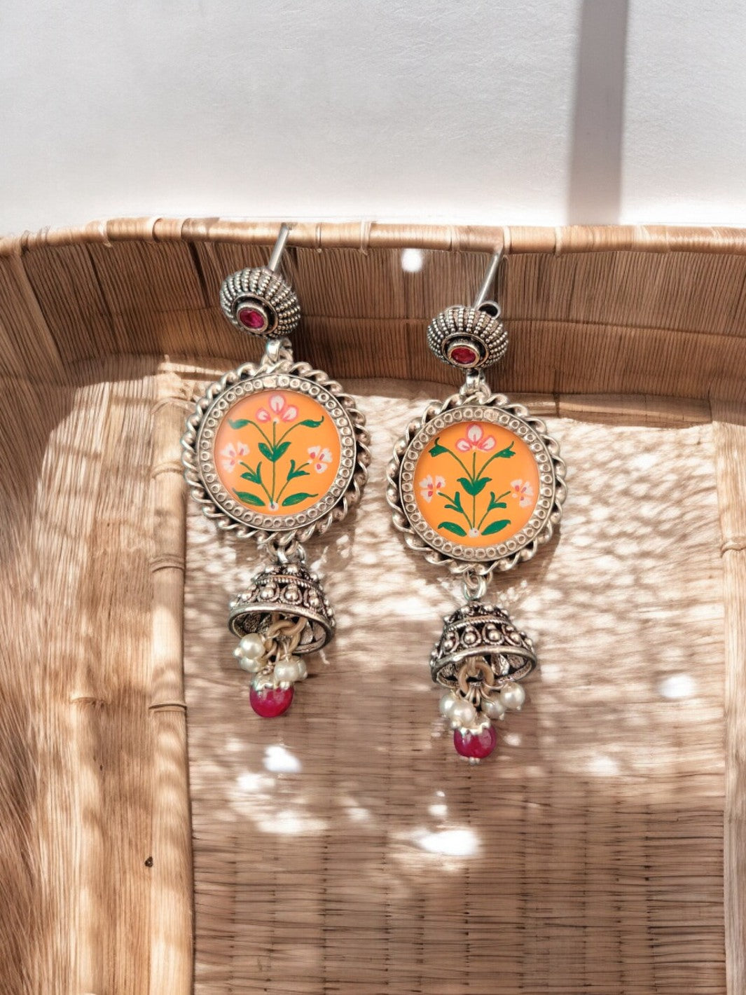 Round shaped Flower Handpainted Earring - PSA Jewels