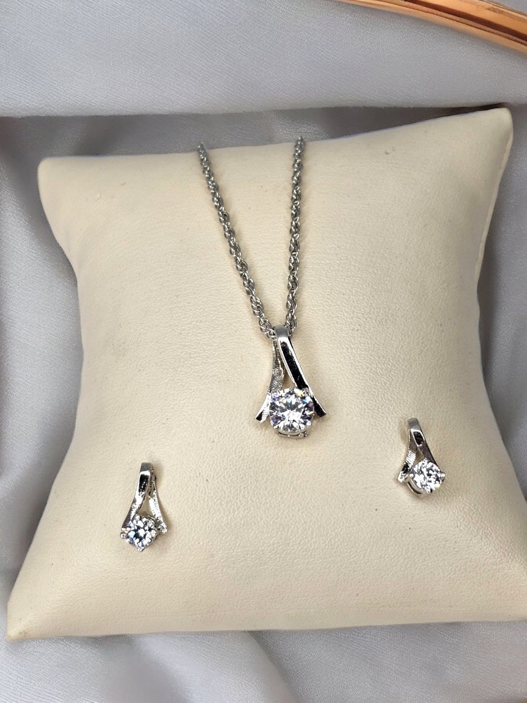 Sterling Silver Cross Ribbon Pendant Set - PSA Jewels