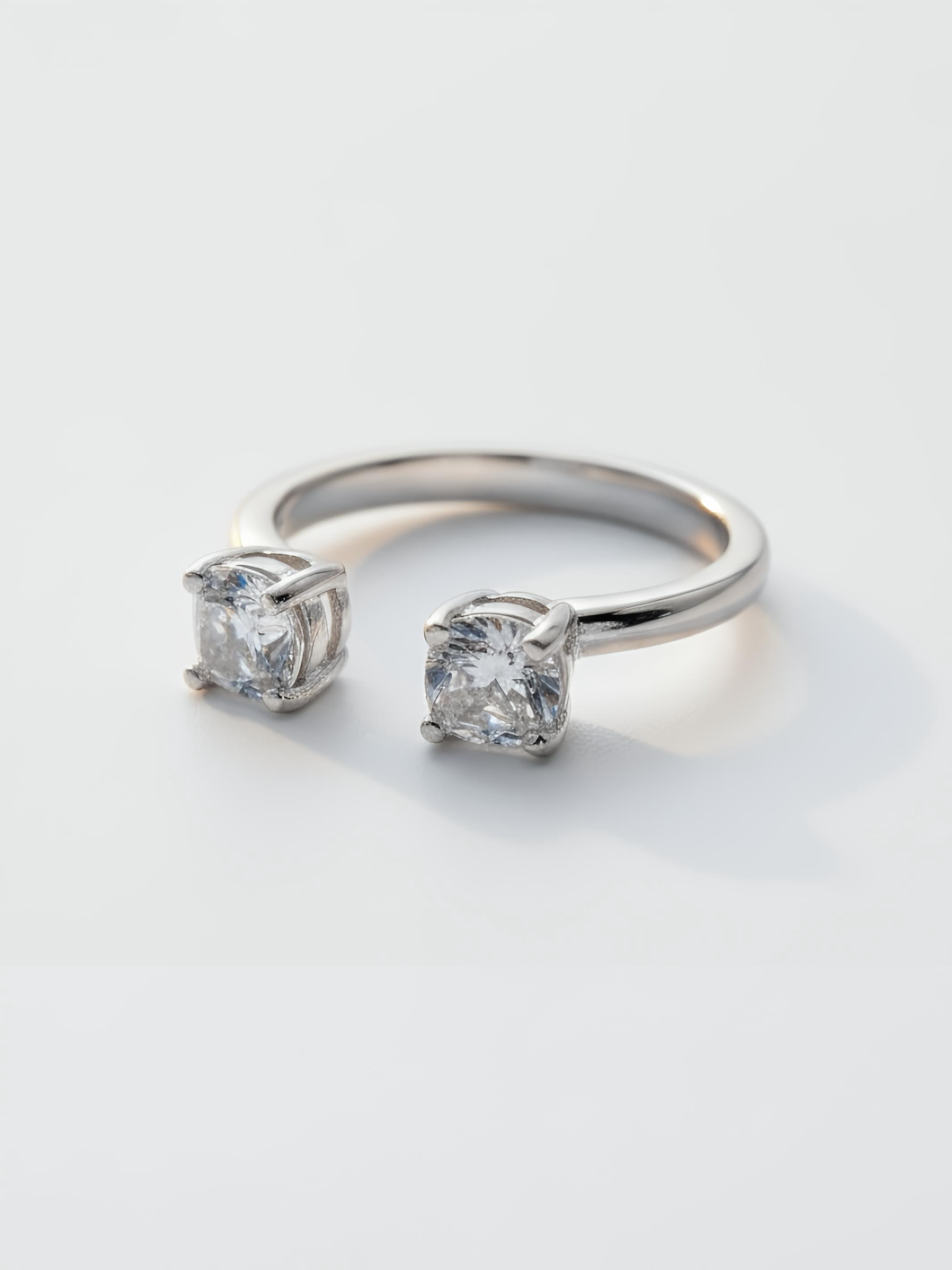 Pure Silver Two Open Stone Ring