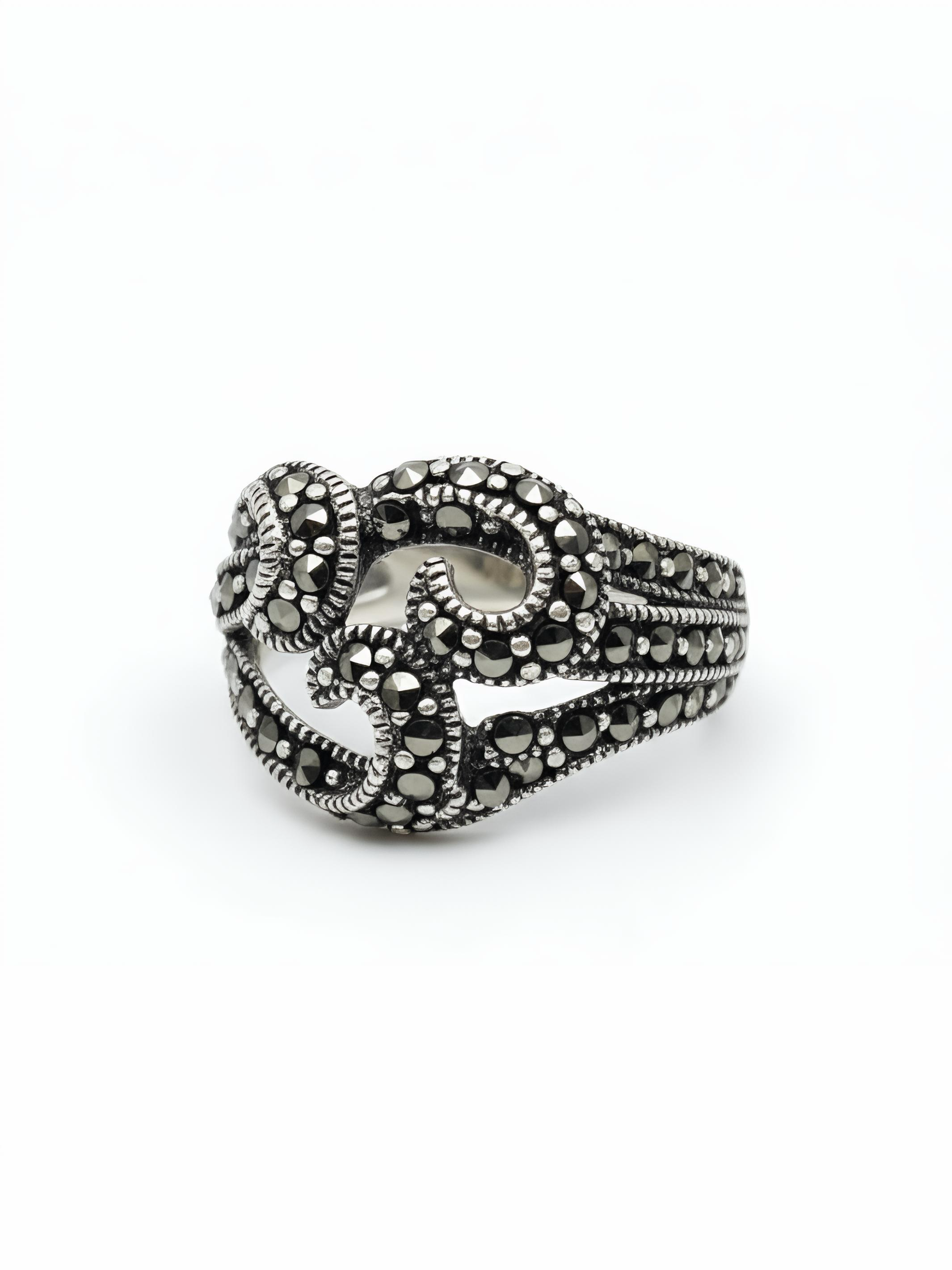 Marcasite Om Pure Silver Ring