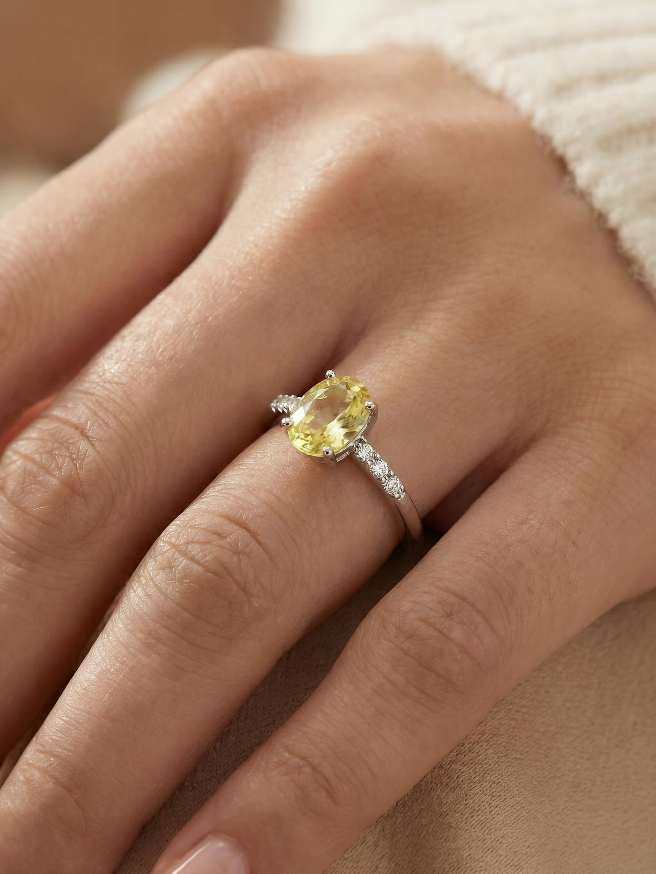 Pure Silver Yellow Sapphire Ring