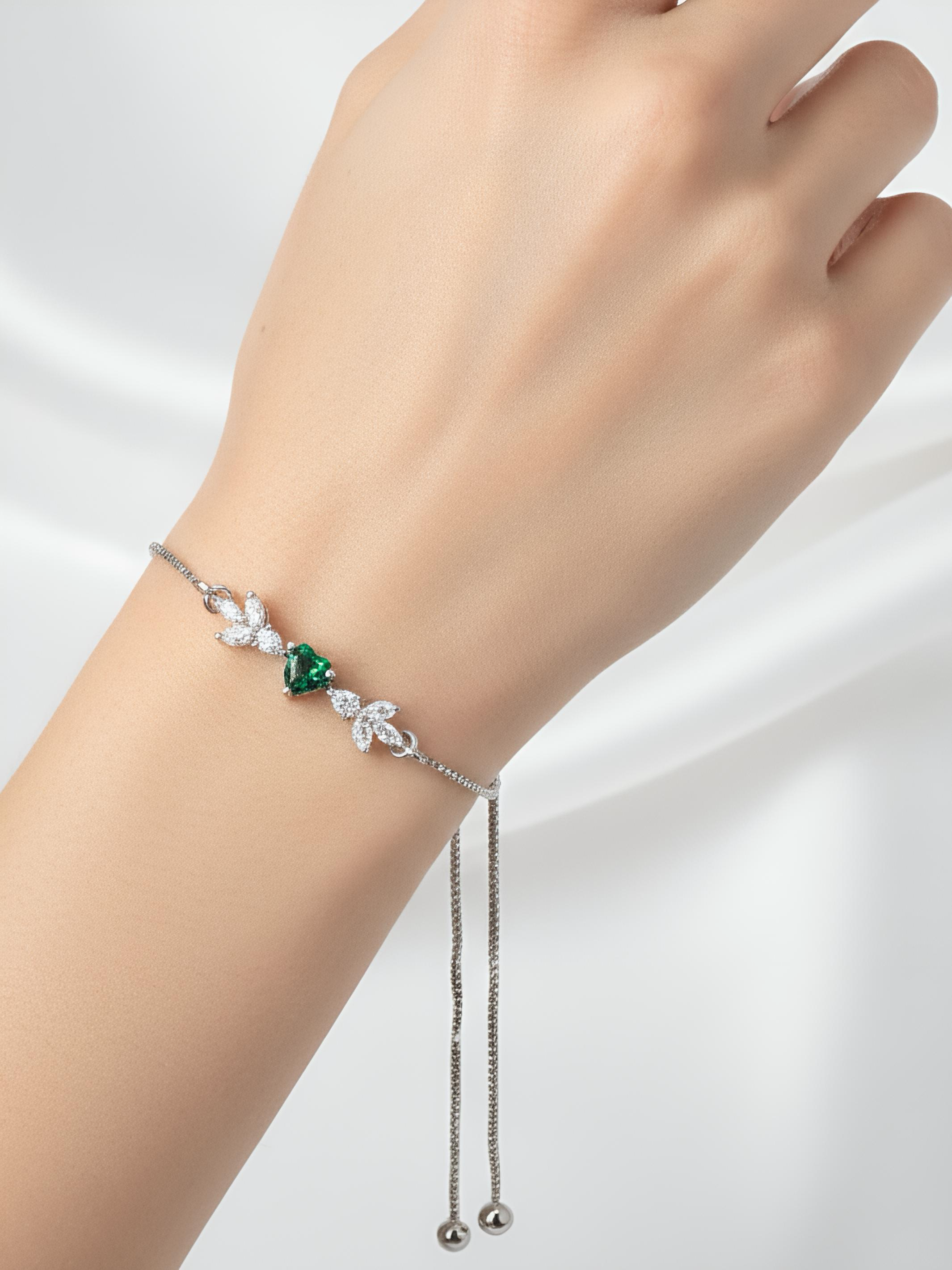 Green Bits of Bloom Pure Silver Bracelet