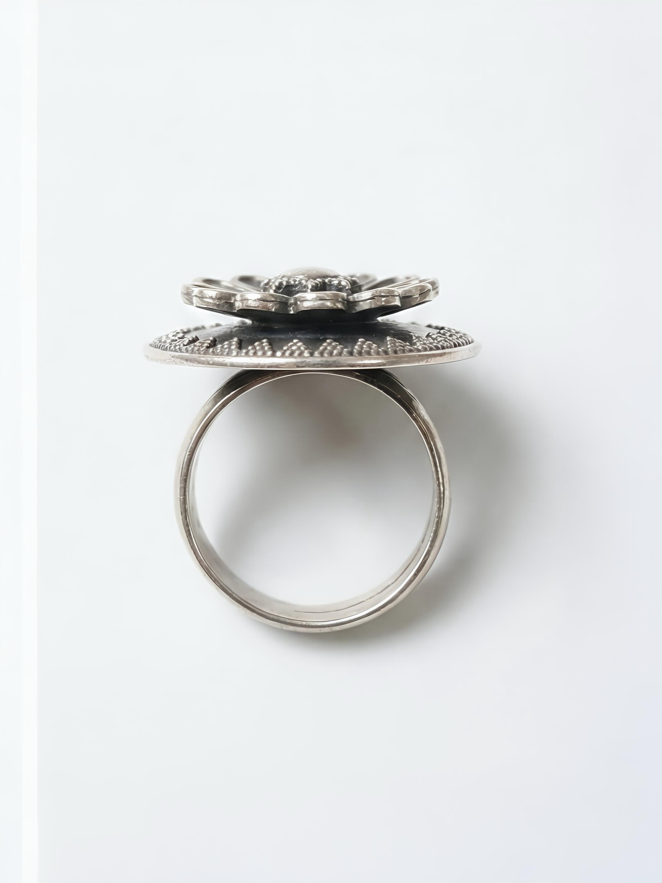 Artistic Big Flower Pure Silver Ring