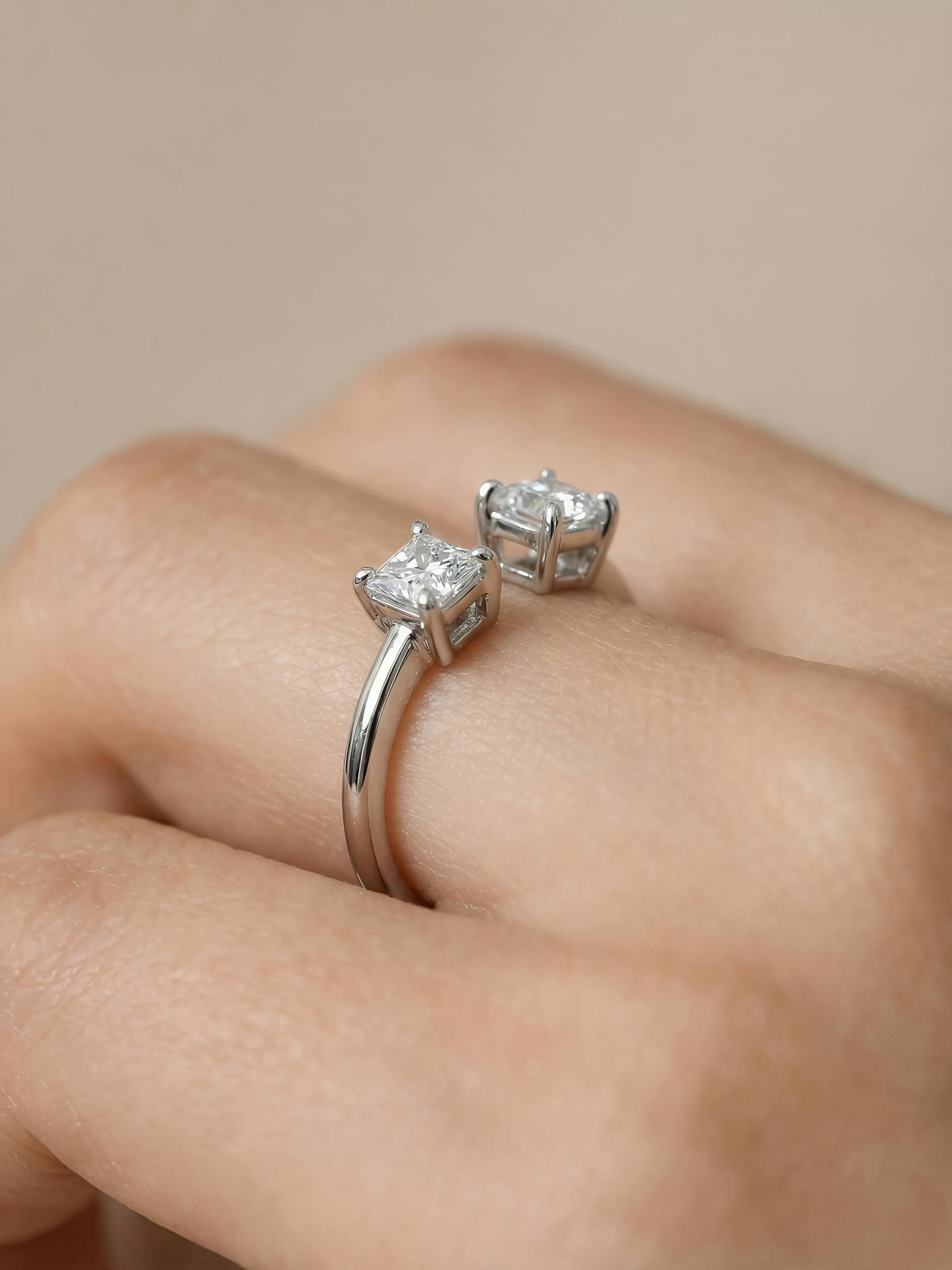 Pure Silver Two Open Stone Ring