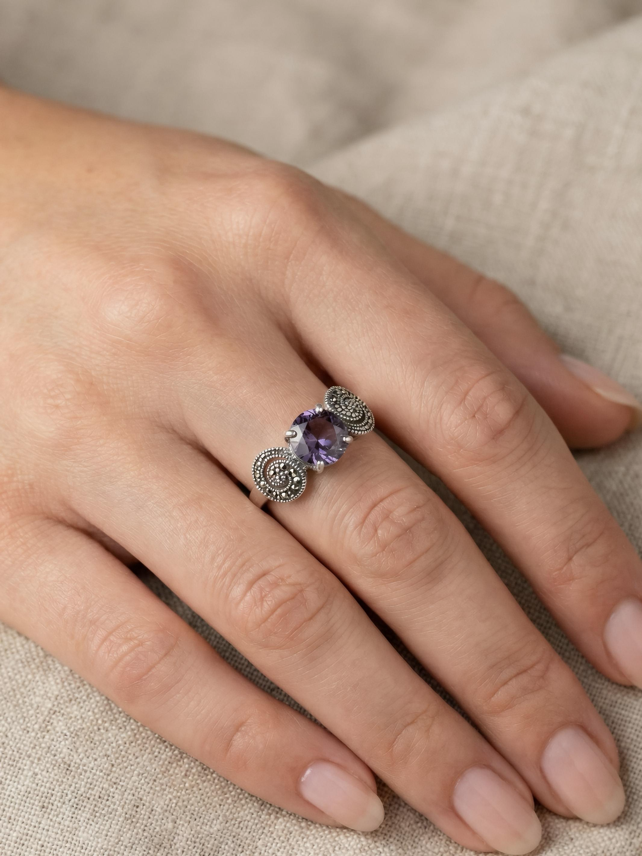 Marcasite Rainbow Topaz Pure Silver Ring