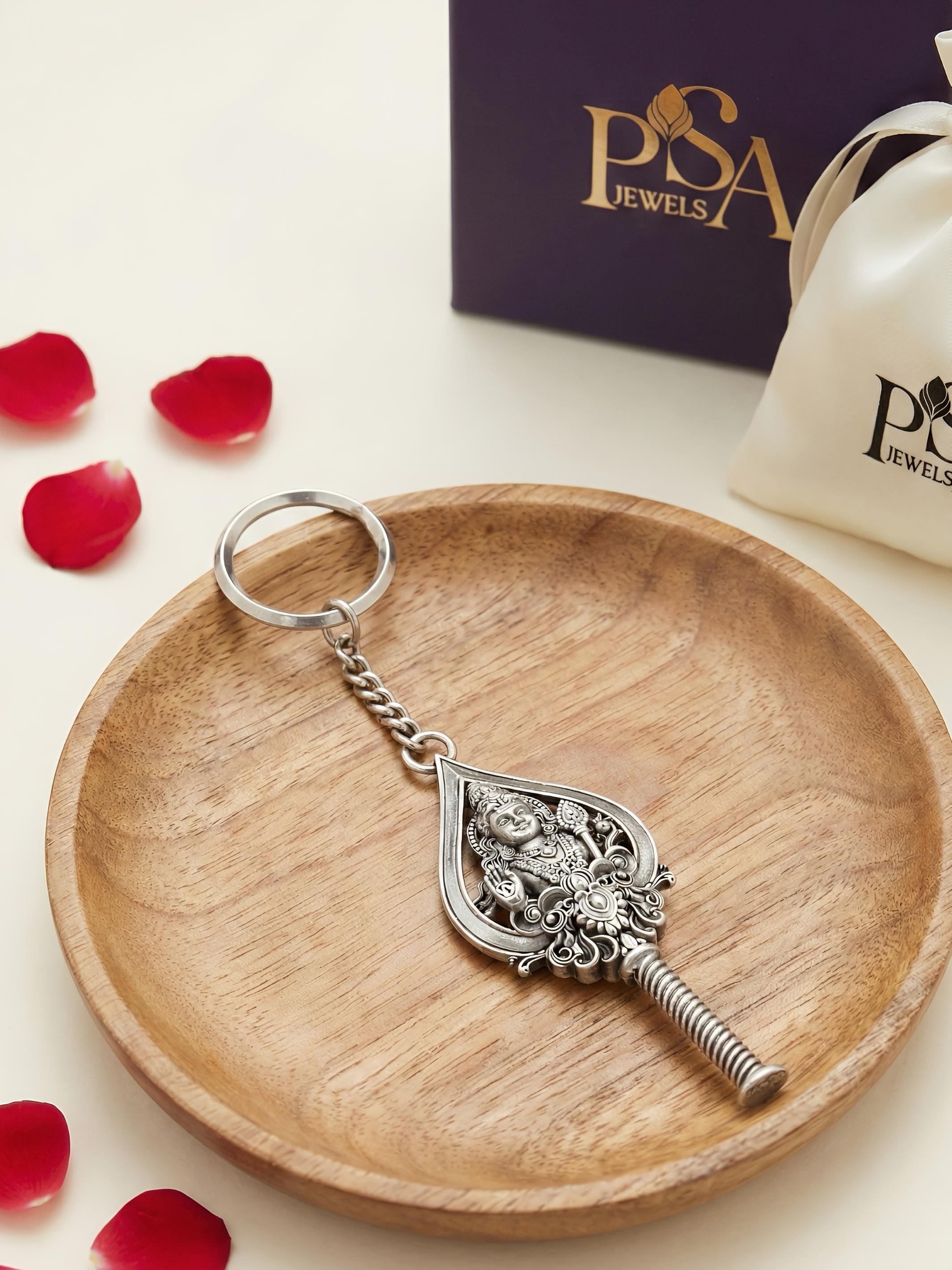 Pure Silver Antique Vel Murugan Keychain