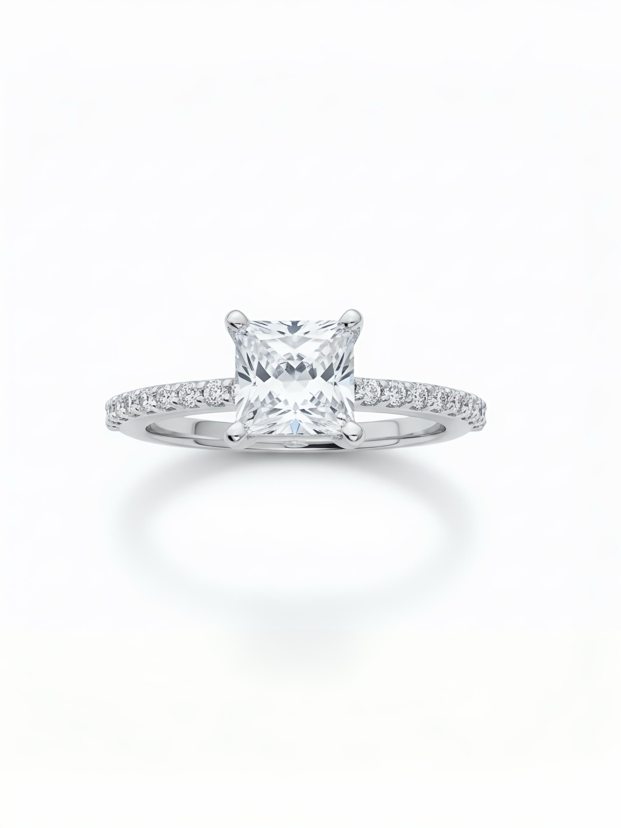Pure Silver Princess Cut Ring