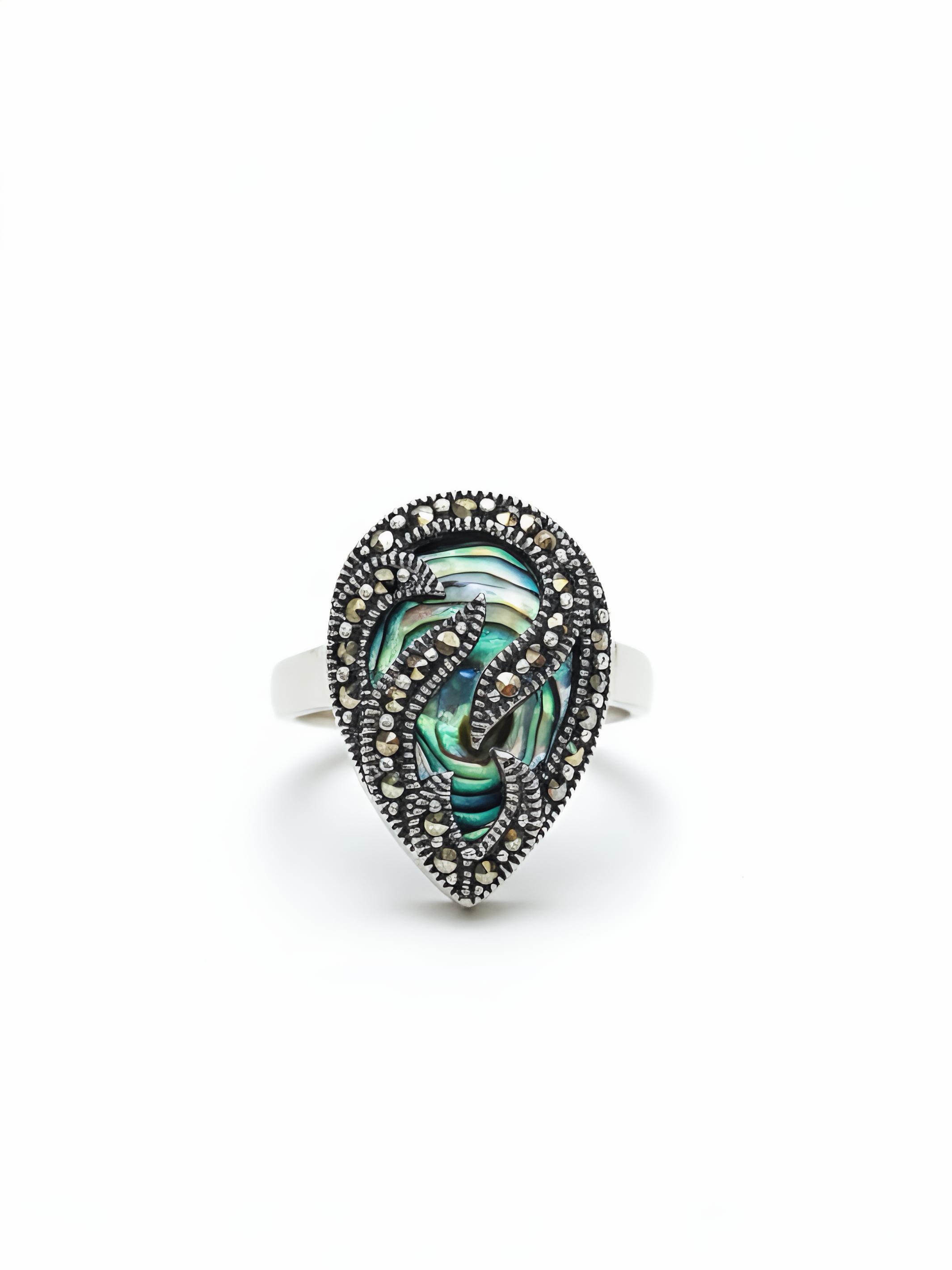 Diamond Shape Abalone Shell Pure Silver Ring