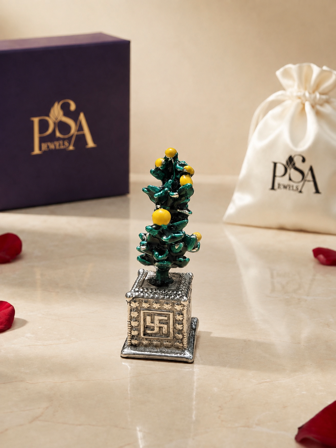Pure 999 Silver Enamel Mini Tulsi Plant/Basil Rosary Plant
