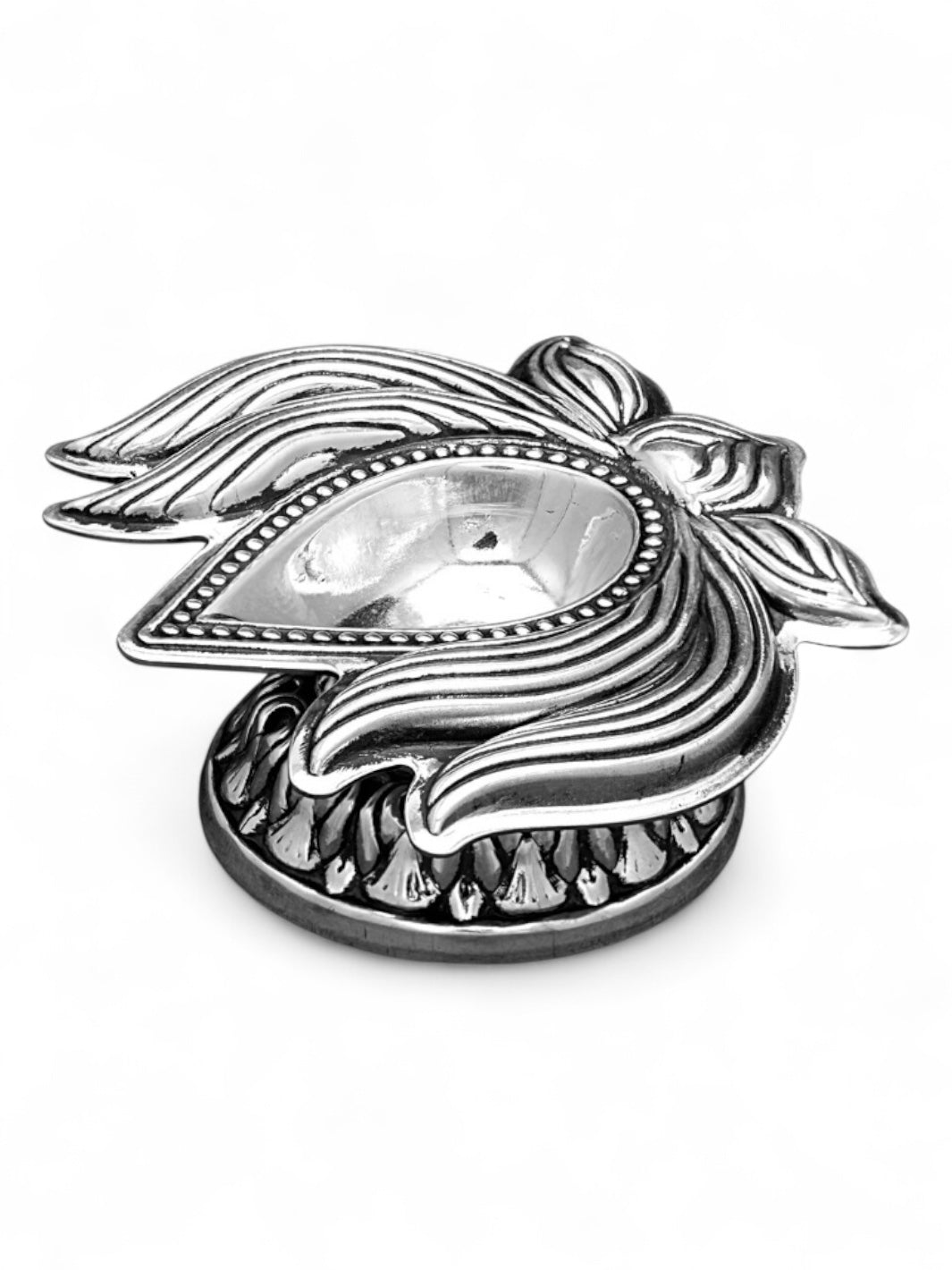 Pure Silver Antique Finish Lotus Carved Deepam