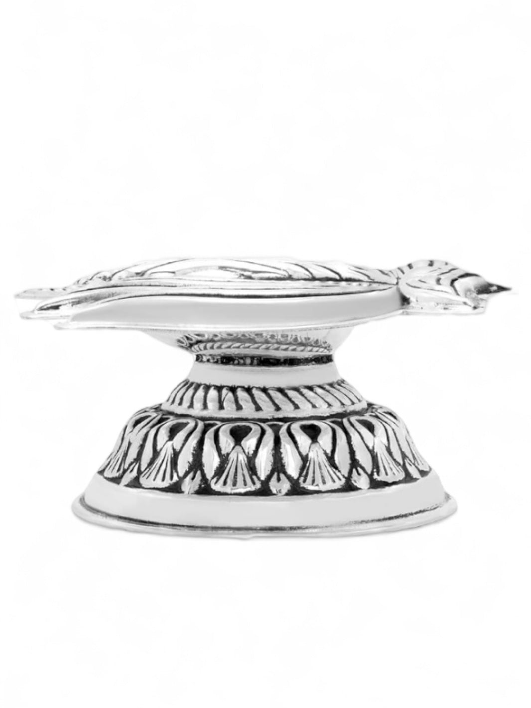 Pure Silver Antique Finish Lotus Carved Deepam
