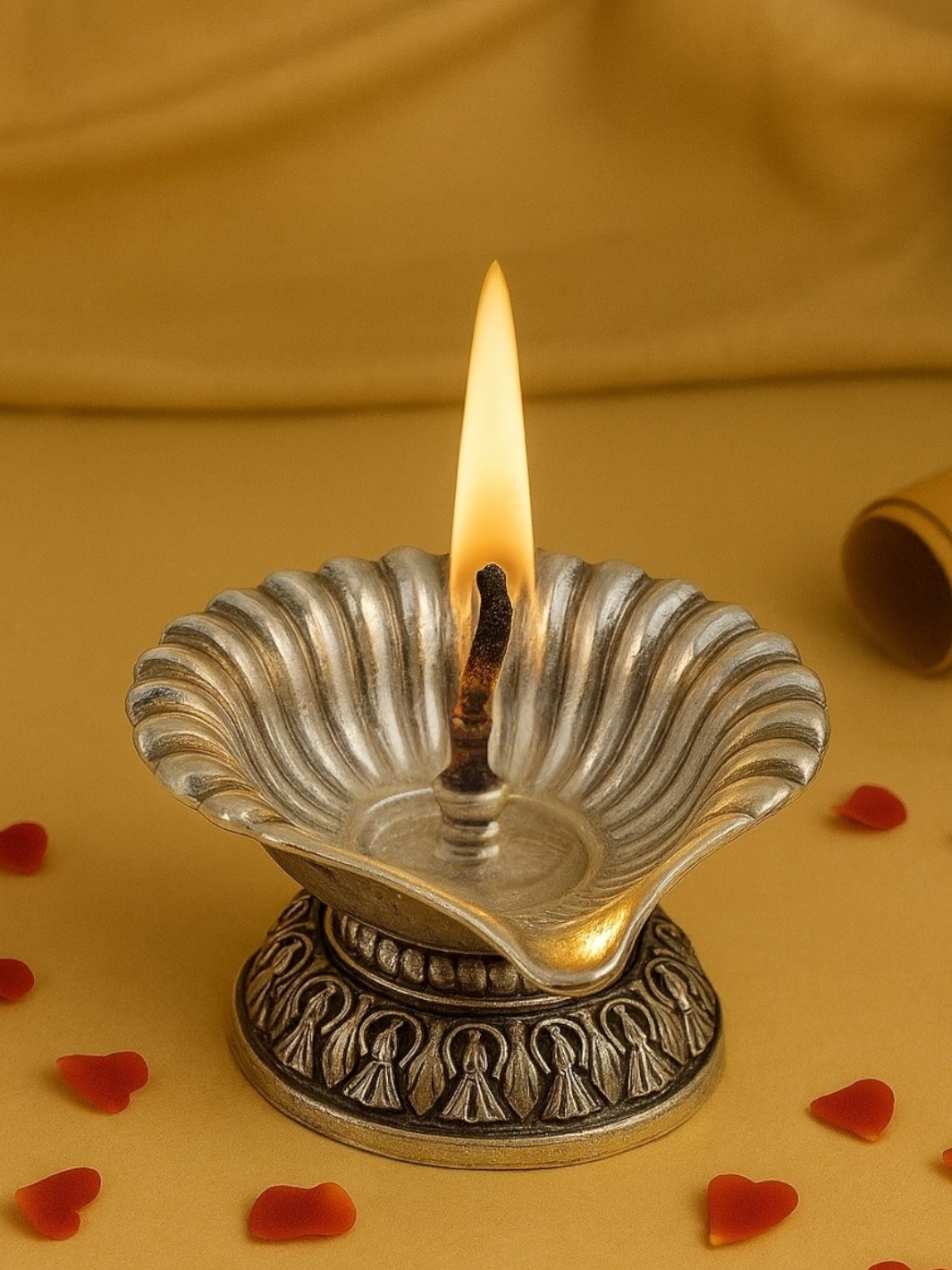 Pure Silver Antique Finish Design Diya