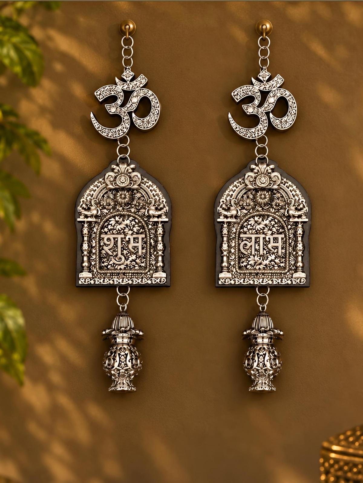 Pure 999 Antique Finish Silver Om Shubh Laabh Toran