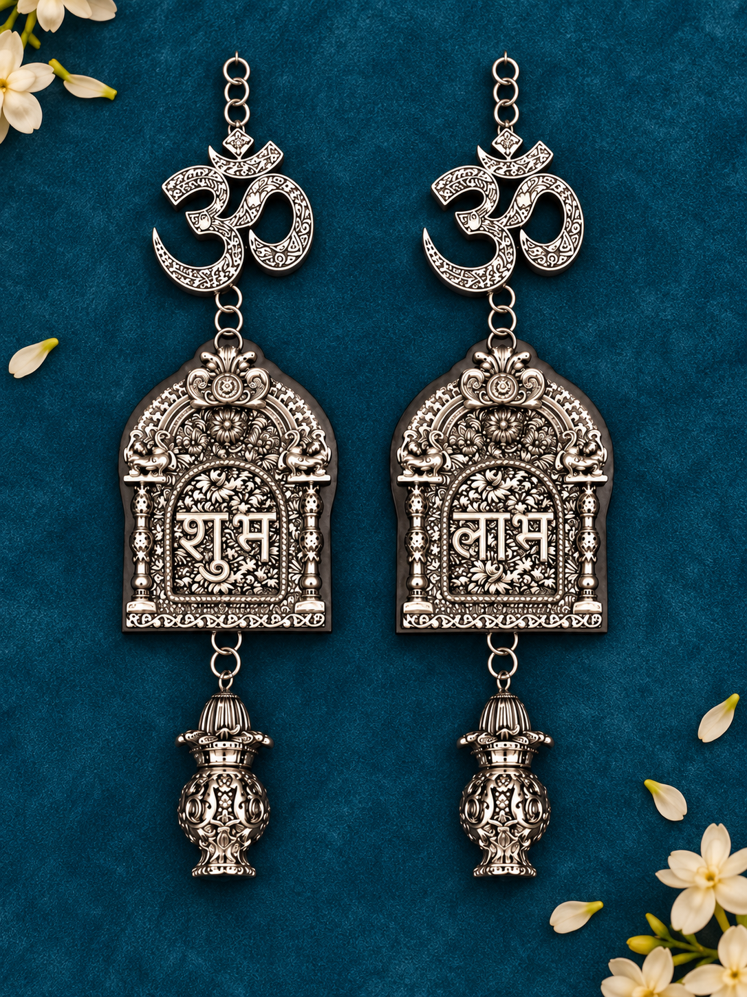 Pure 999 Antique Finish Silver Om Shubh Laabh Toran