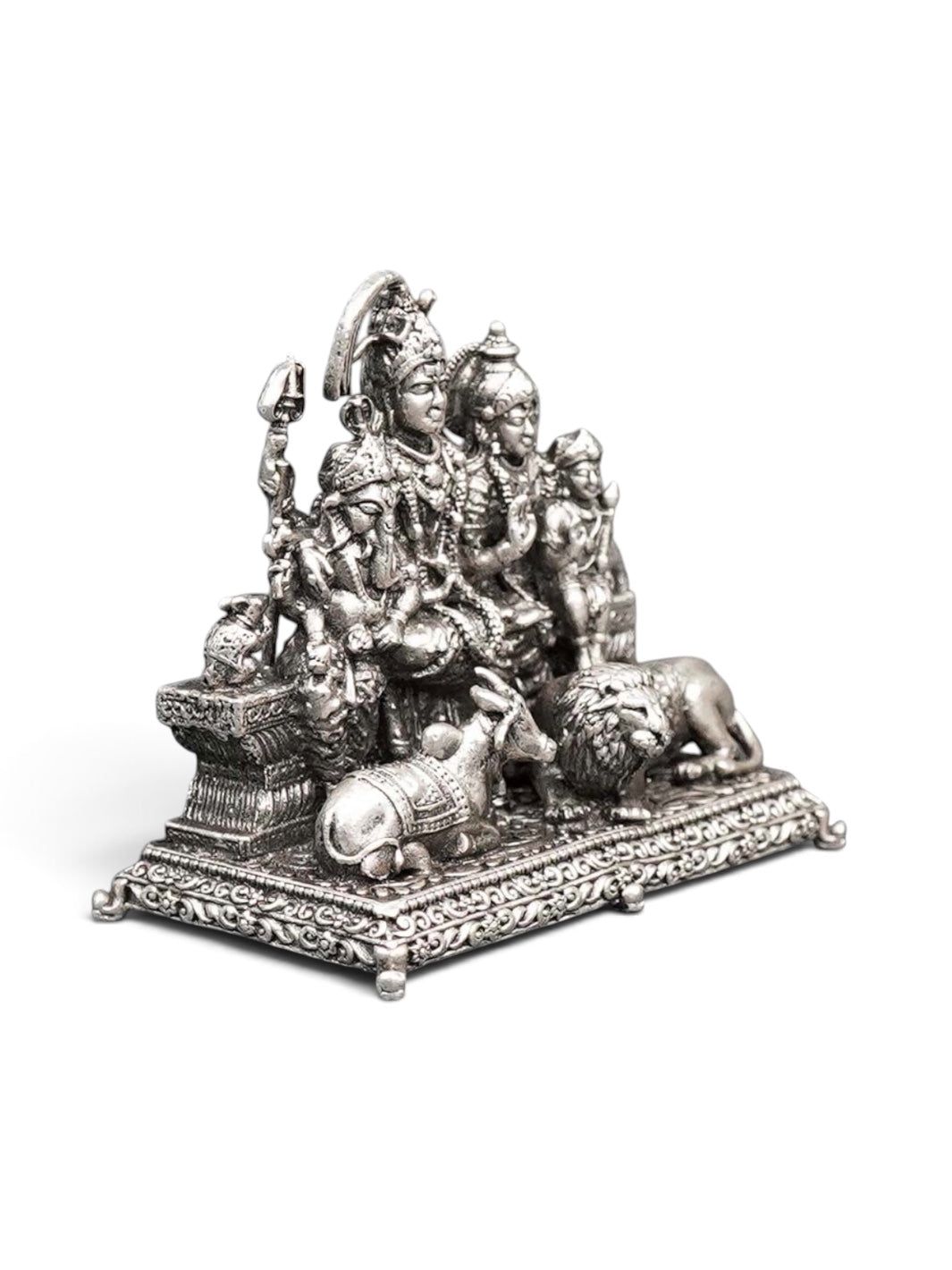 Pure 925 Silver Antique-Finish Shiv Parivar with Vahanas Idol