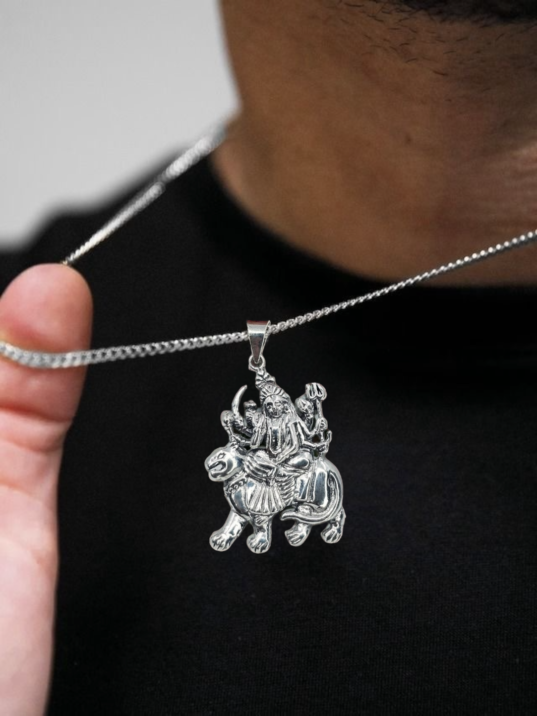 Pure Silver Maa Durga Pendant With Chain - PSA Jewels
