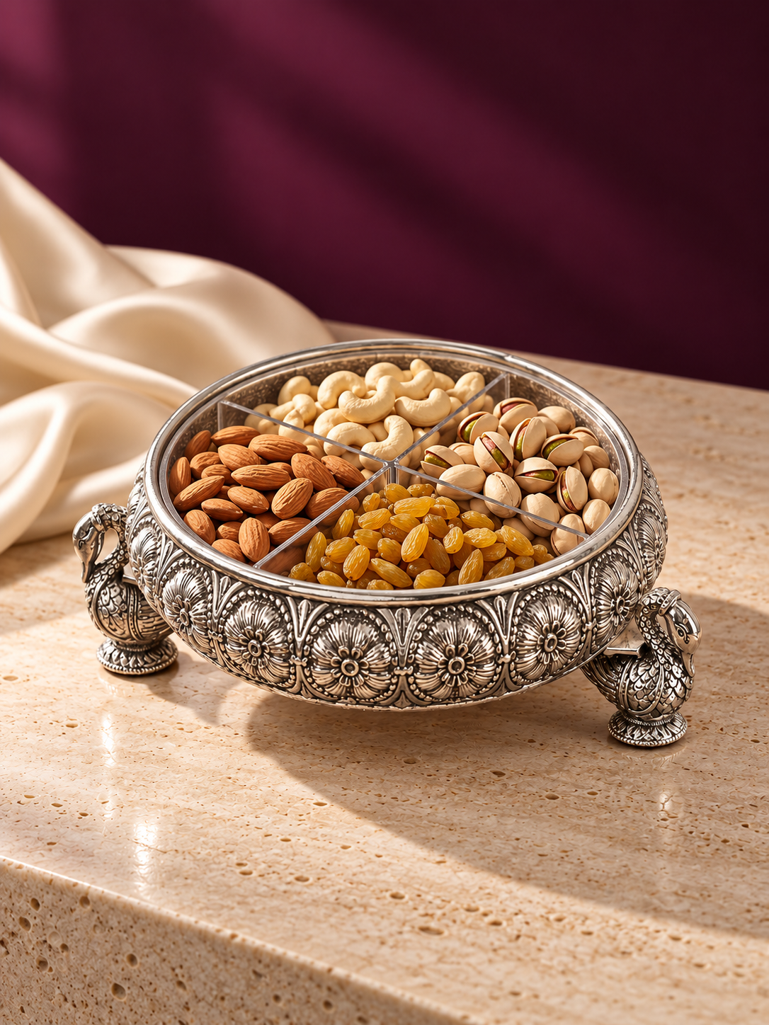 Pure 999 Silver Swan Leg Dry Fruit Box