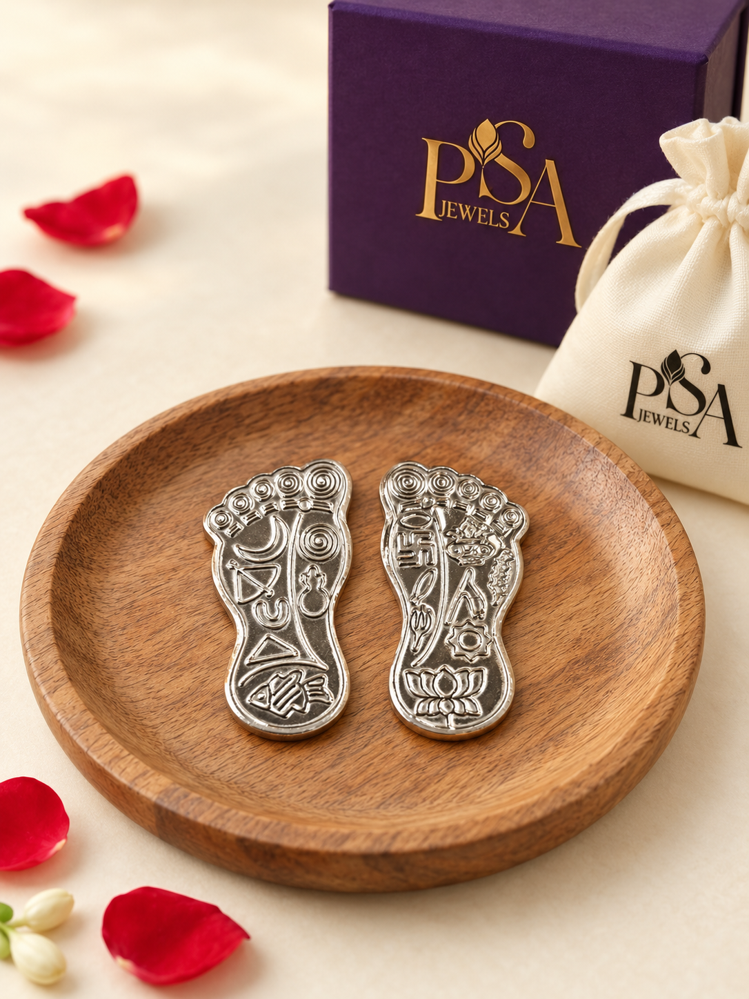 Pure Silver Antique Finish Laxmi Maa Charan Paduka Pair