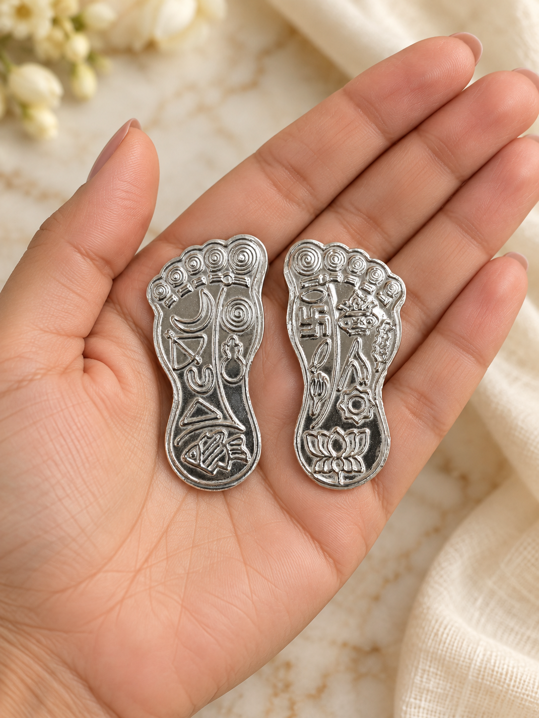 Pure Silver Antique Finish Laxmi Maa Charan Paduka Pair