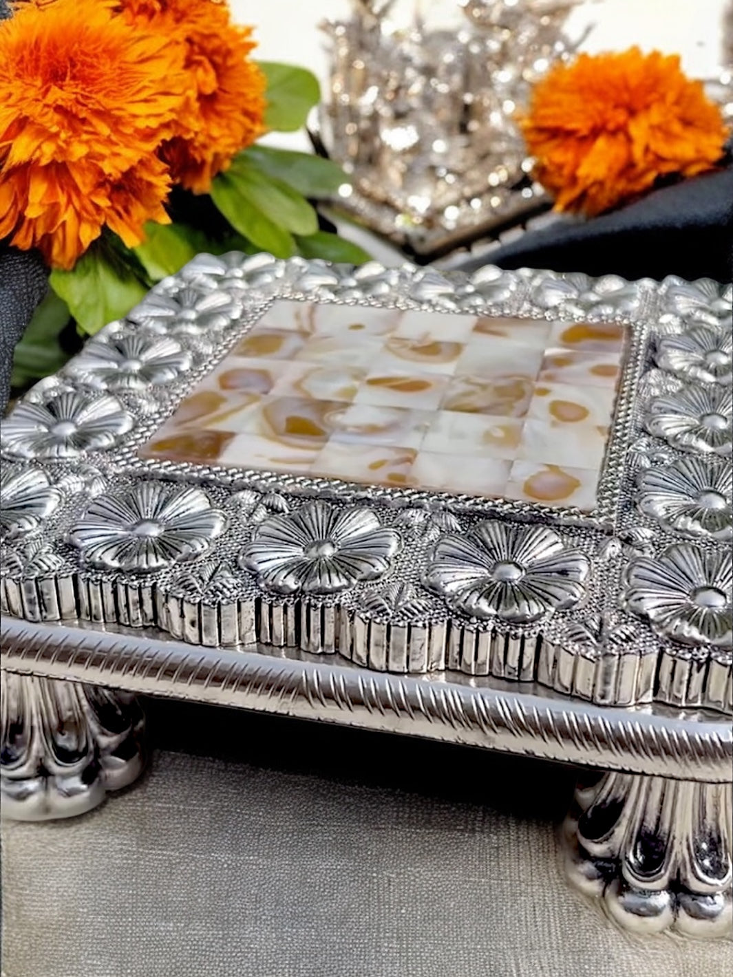 Pure Silver Mother of Pearl Chowki - PSA Jewels