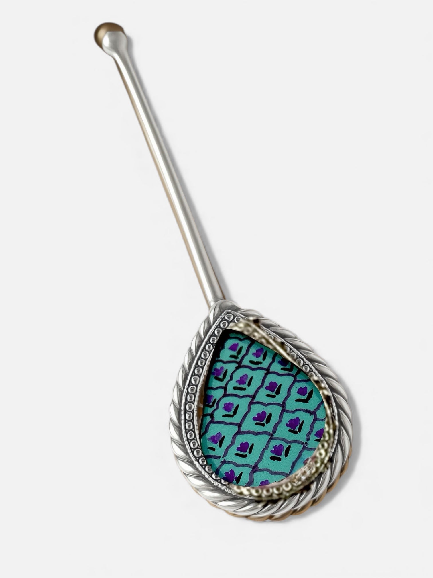 Pure Silver Hand-painted Pear Shaped Antique Pooja tilakstick