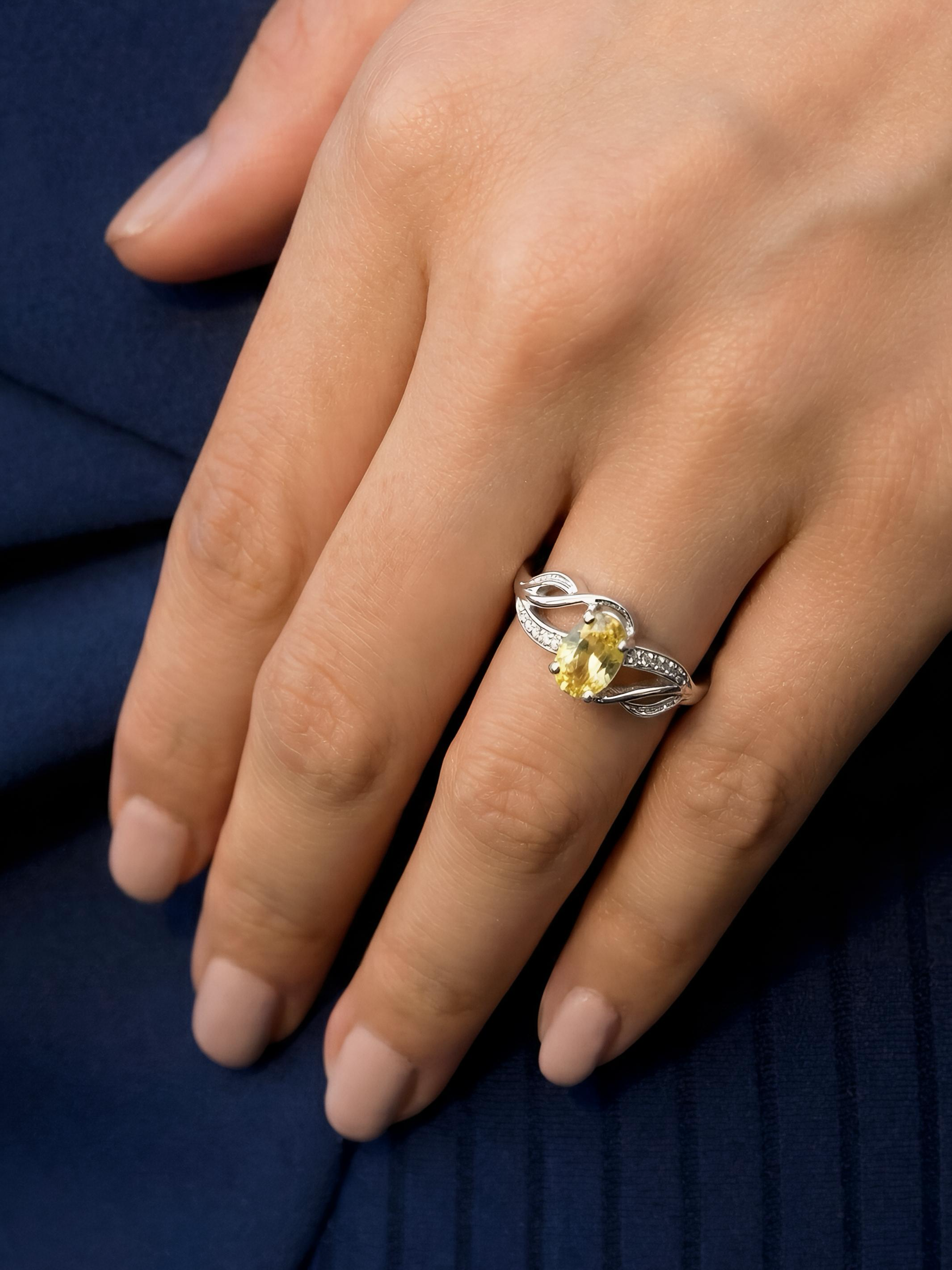 Pure Silver Round Citrine Yellow Bypass Shank Ring