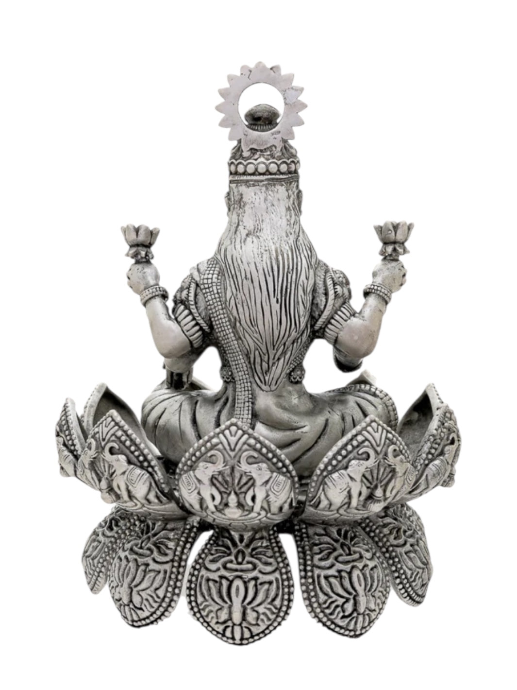 Pure Silver Antique Finish Laxmiji Ganeshji Idol on Divine Lotus