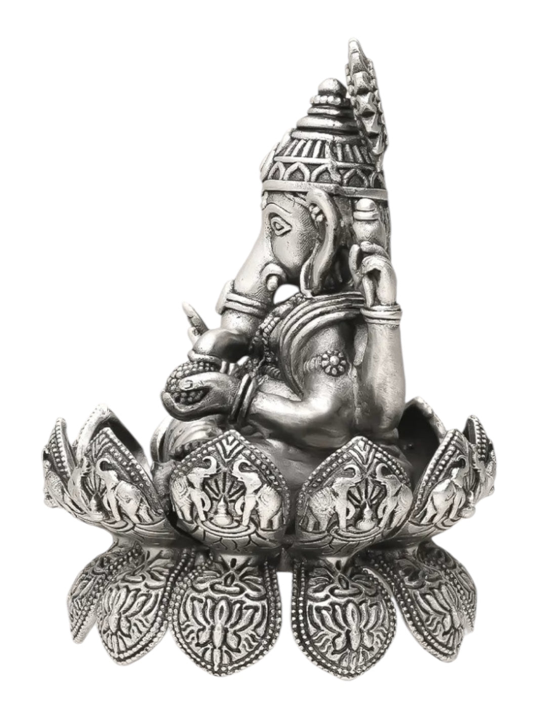 Pure Silver Antique Finish Laxmiji Ganeshji Idol on Divine Lotus