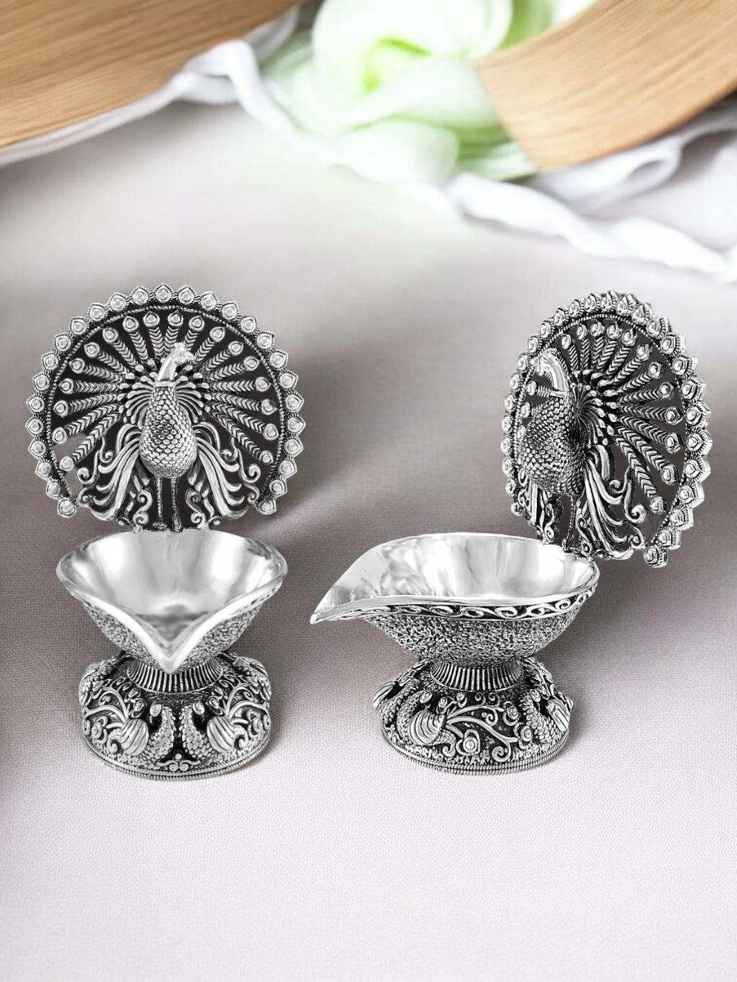 Pure Silver Peacock Silver Deepam