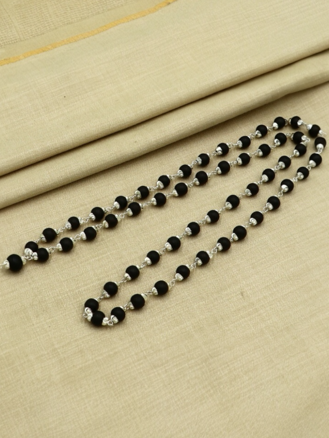 Natural Karungali (ebony wood) Pure Silver Japa Mala/ Chain