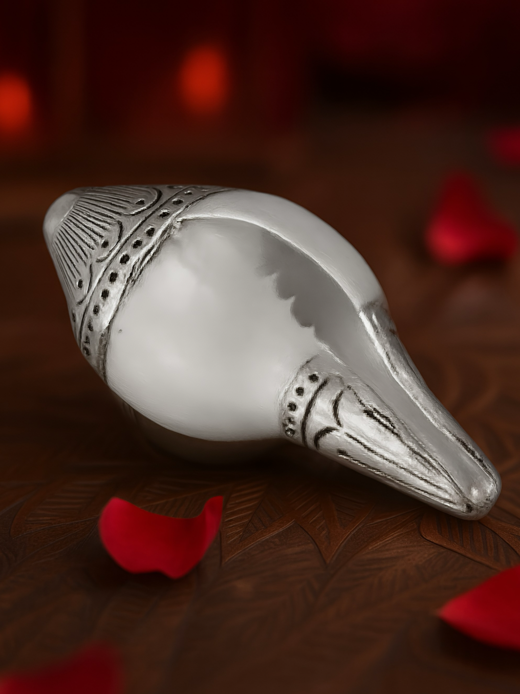 Pure Antique Finish Silver Vamavarti Shankh Conch Shell