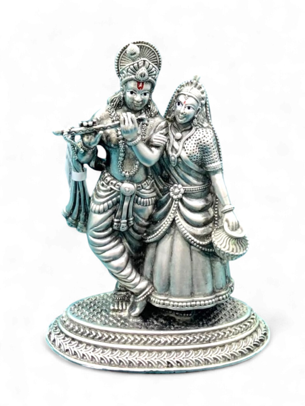 Pure Silver Antique Finish Radha Krishna Idol
