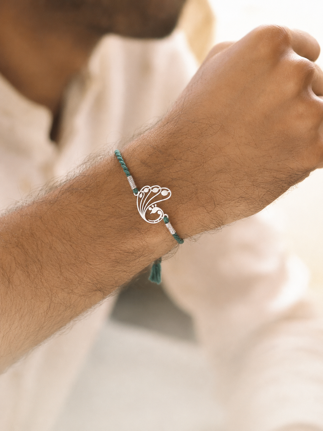 Peacock Grace 92.5 Pure Silver Rakhi