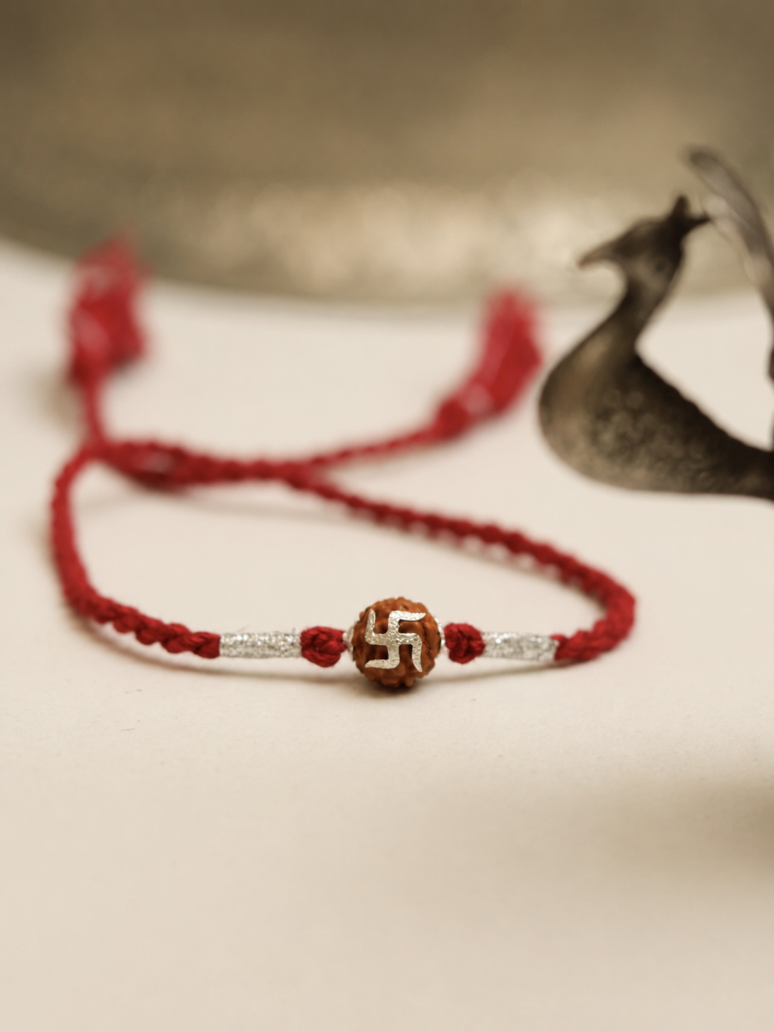 Swastik On Rudraksha 92.5 Pure Silver Rakhi