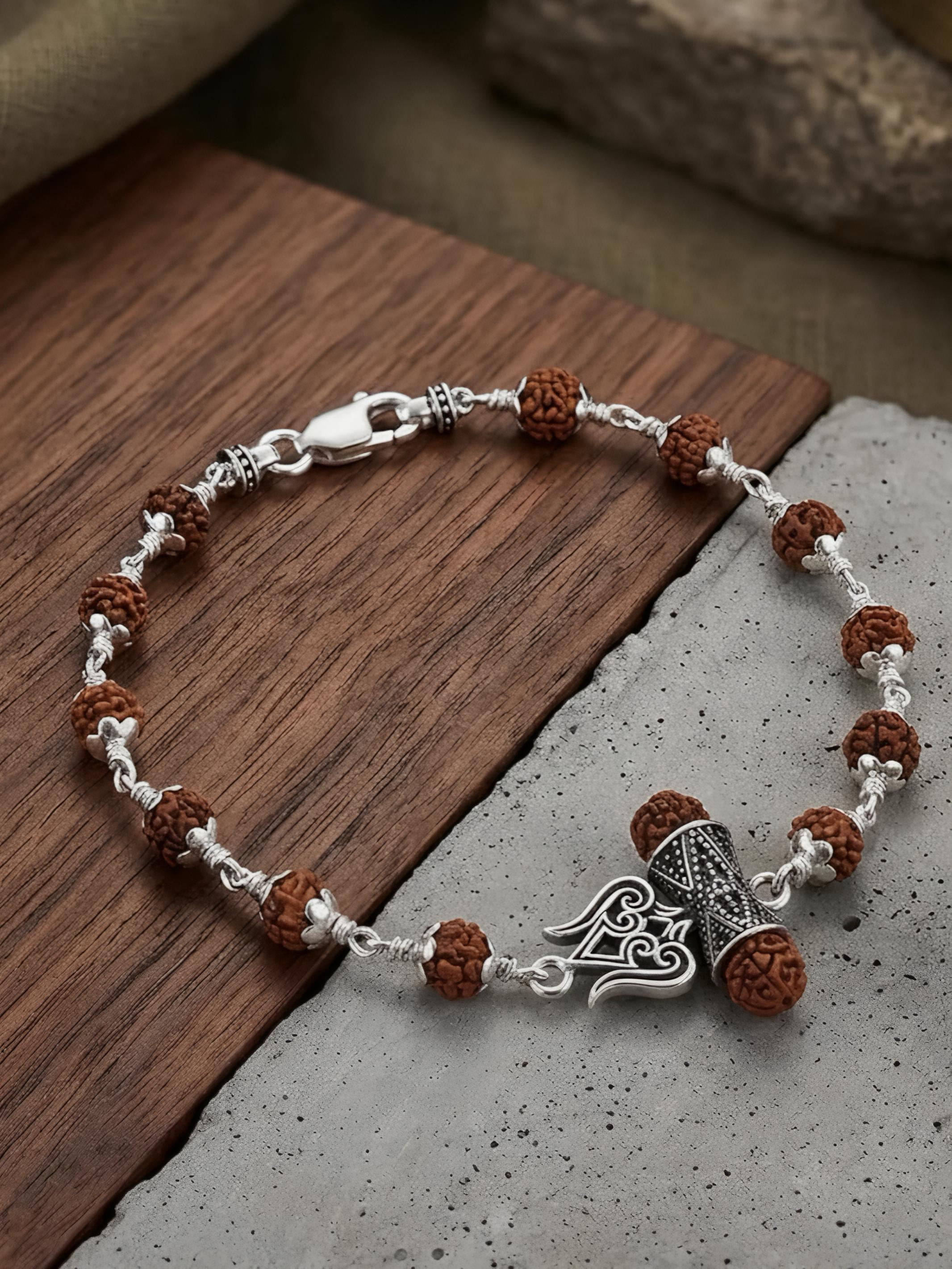 Pure 925 Silver Trishul Rudraksha Bracelet