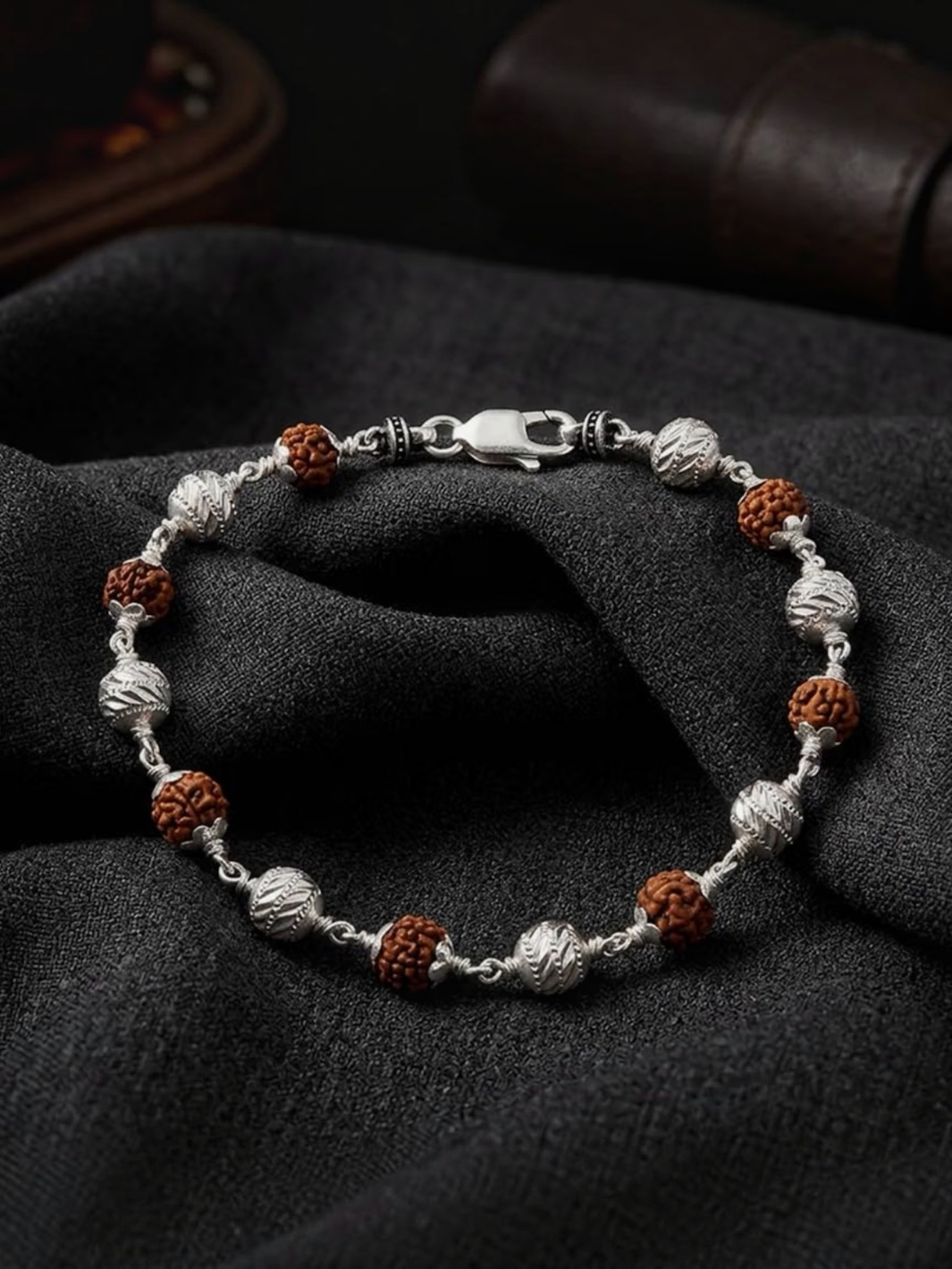 Pure 925 Silver Textured Rudraksha Bracelet