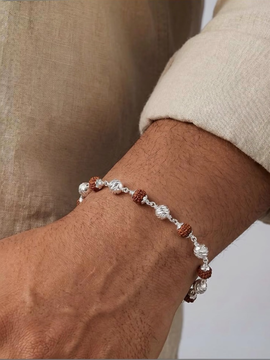 Pure 925 Silver Textured Rudraksha Bracelet