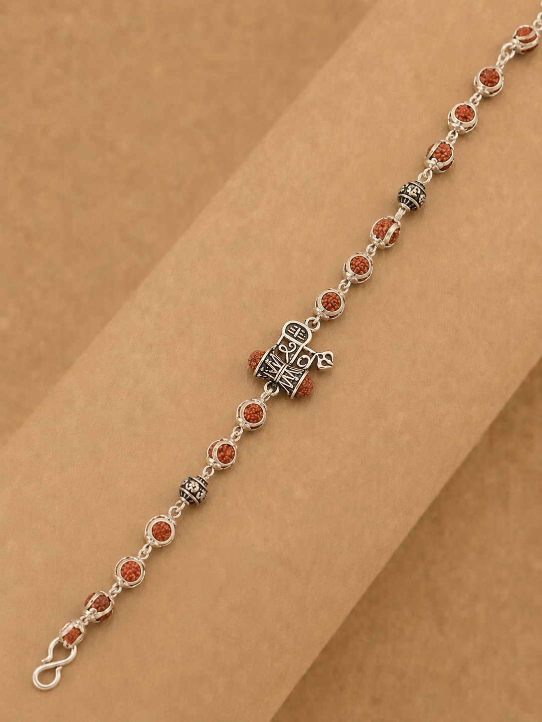 Rudraksha Pure Silver Shiva Dambroo Bracelet