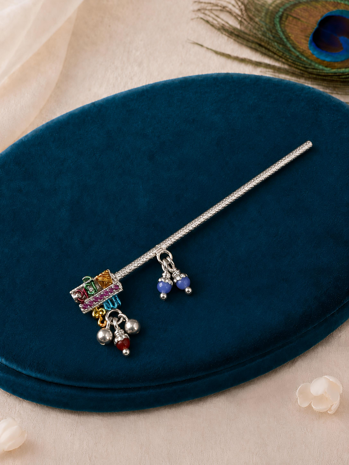 Radhe Krishna Meenakari Pure Silver Flute/ Bansuri