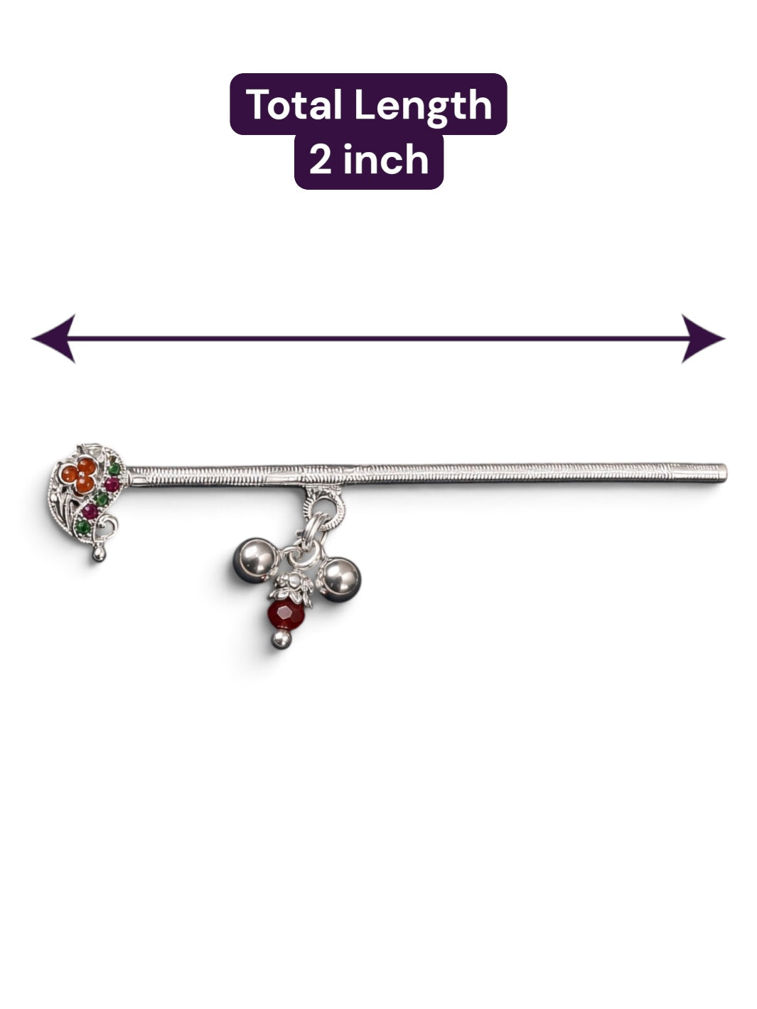 Paan-Shaped Floral Ghungroo Pure Silver Bansuri/ Flute