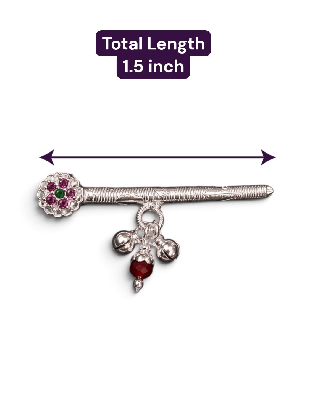 Floral Stone Pure Silver Bansuri/ Flute with Ghungroo