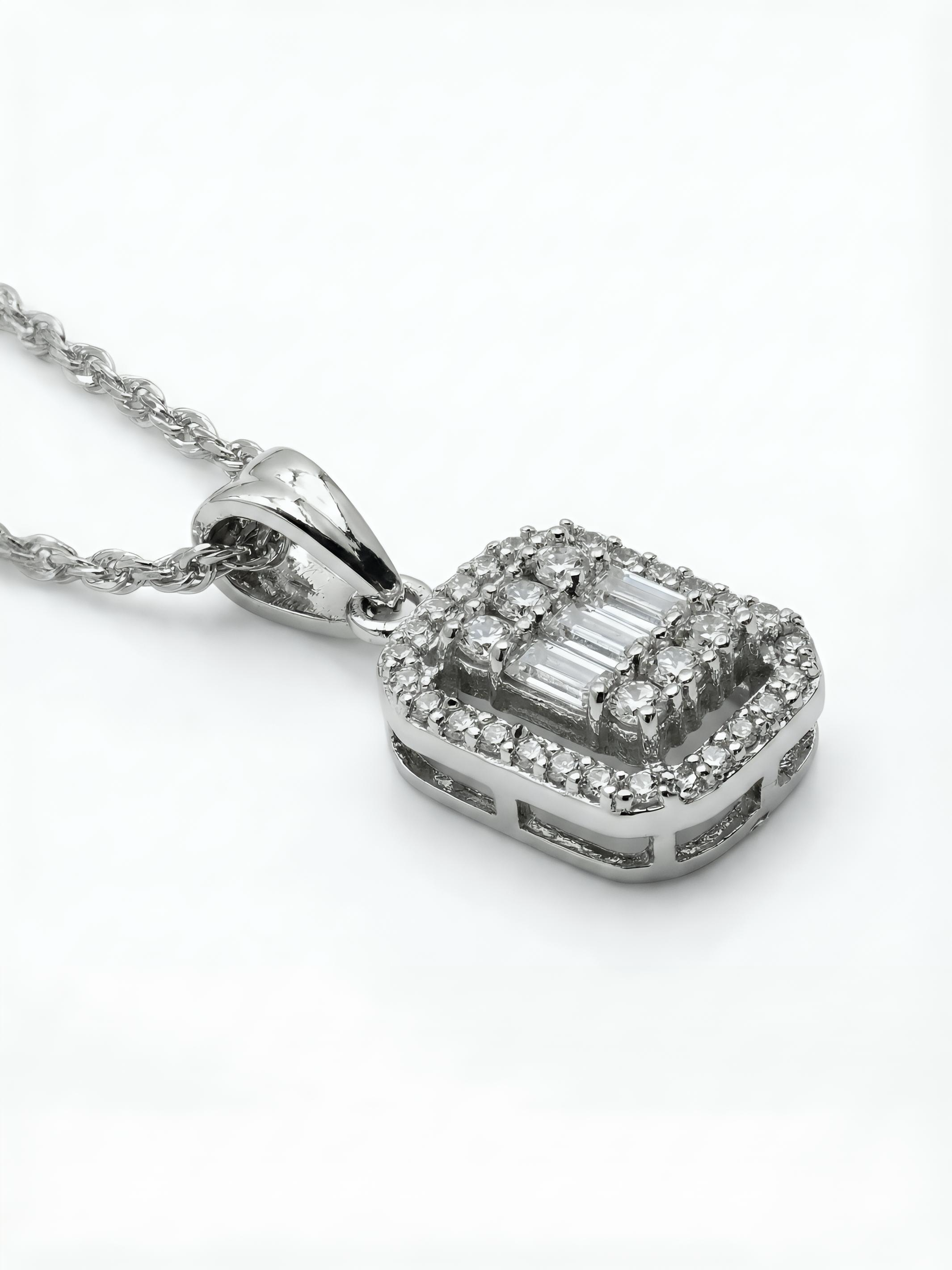 Sterling Silver Square Baguette Pendant