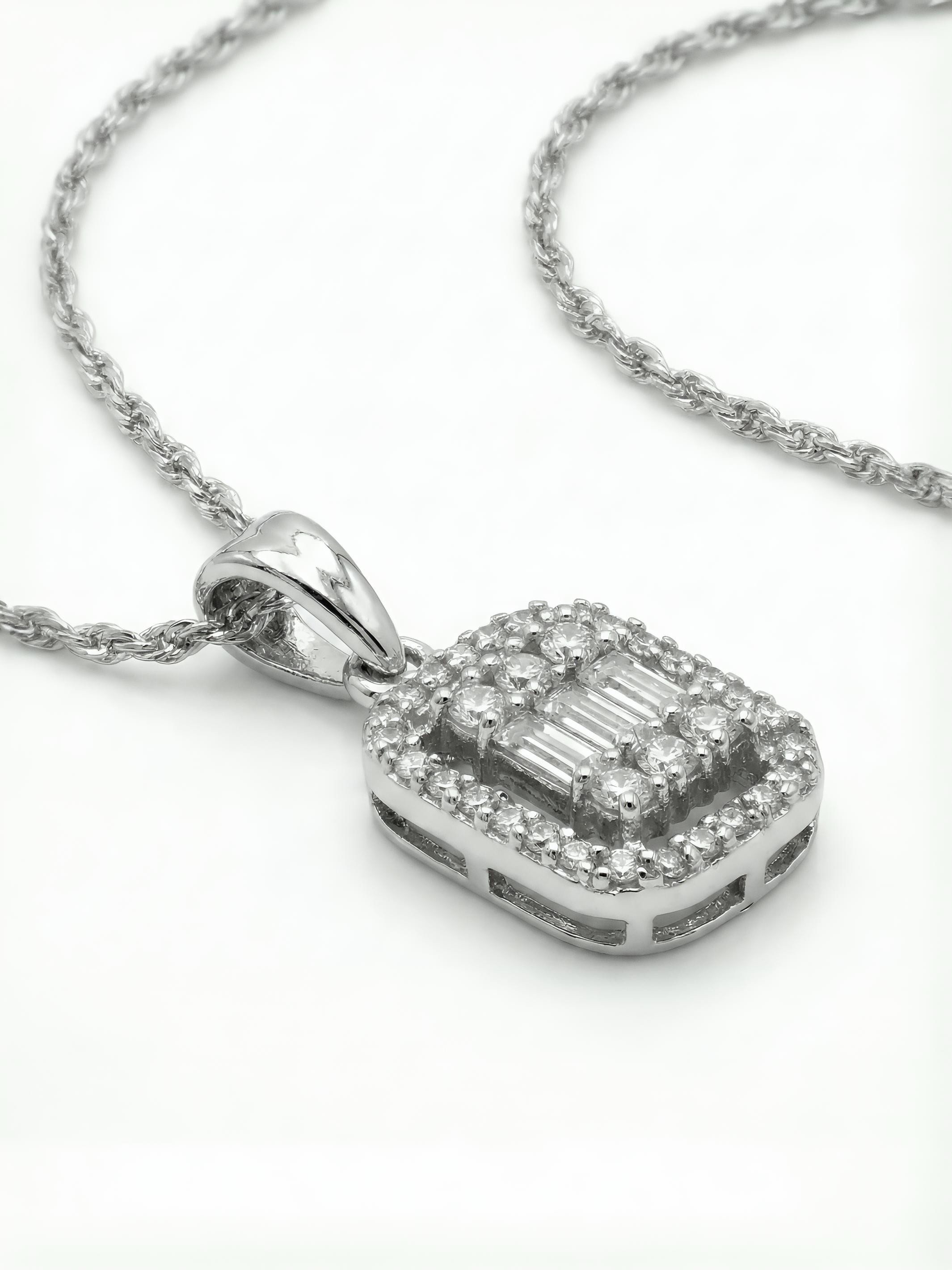 Sterling Silver Square Baguette Pendant