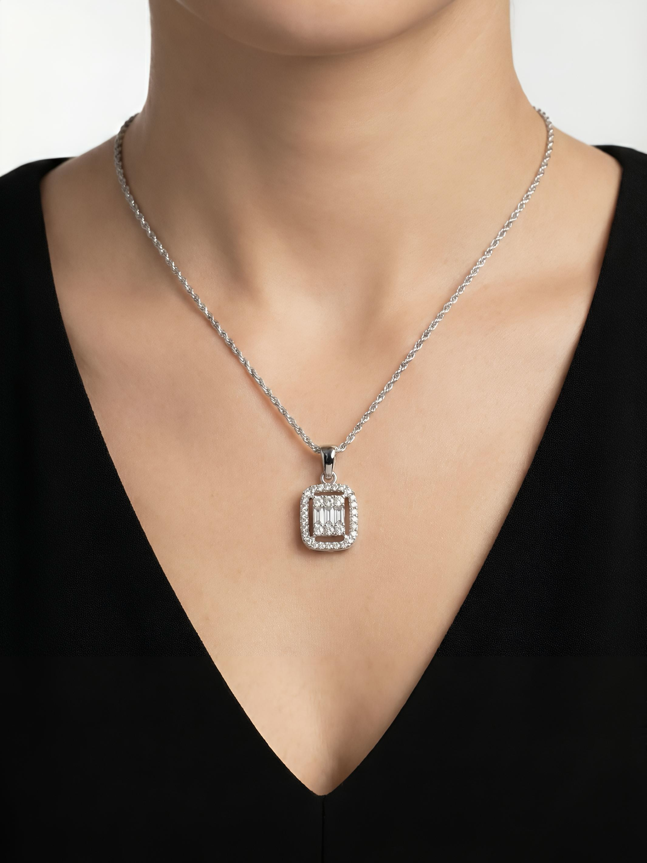 Sterling Silver Square Baguette Pendant
