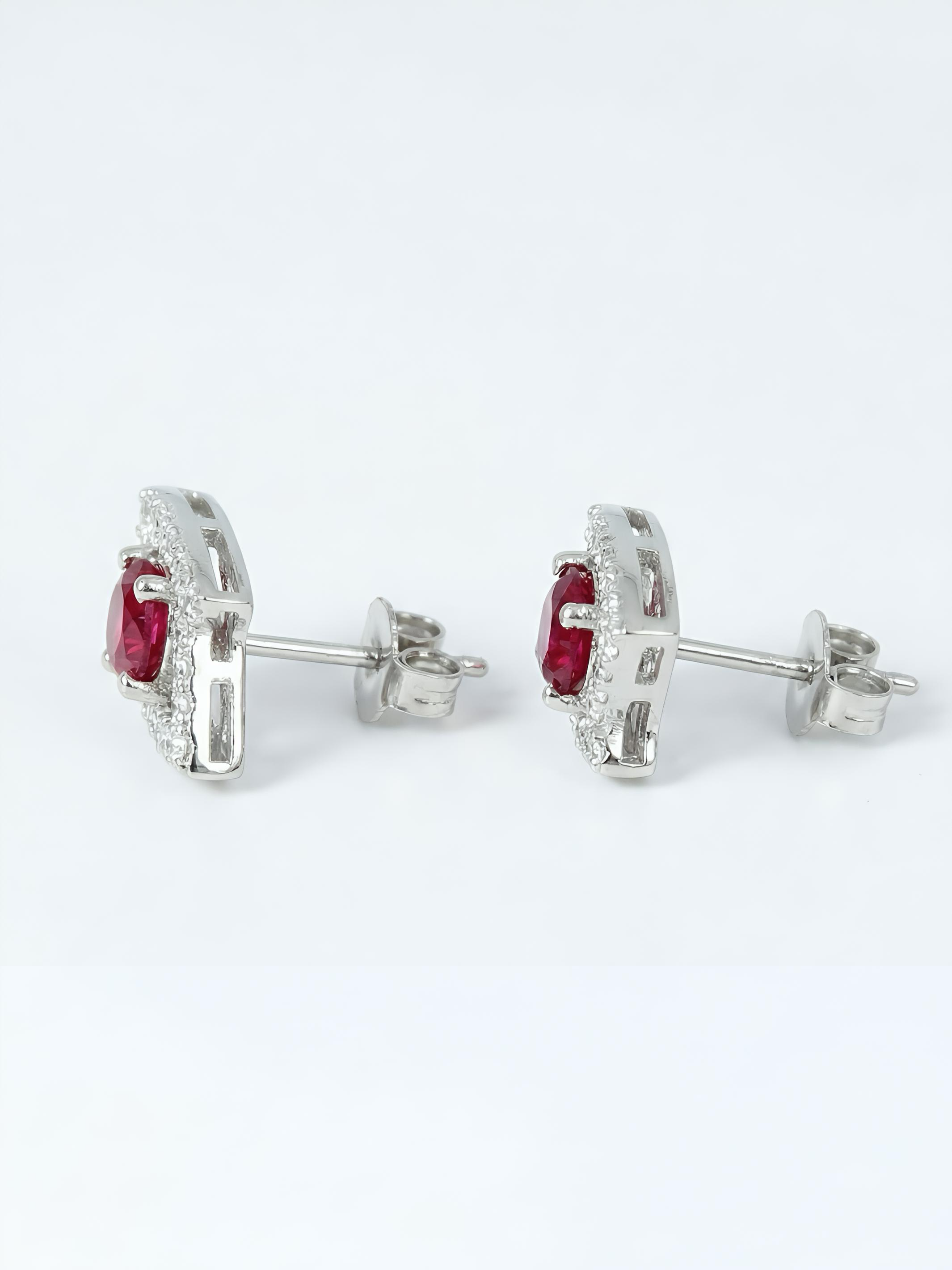 Pure Silver Contours of Leaves Earring with Ruby Sapphire