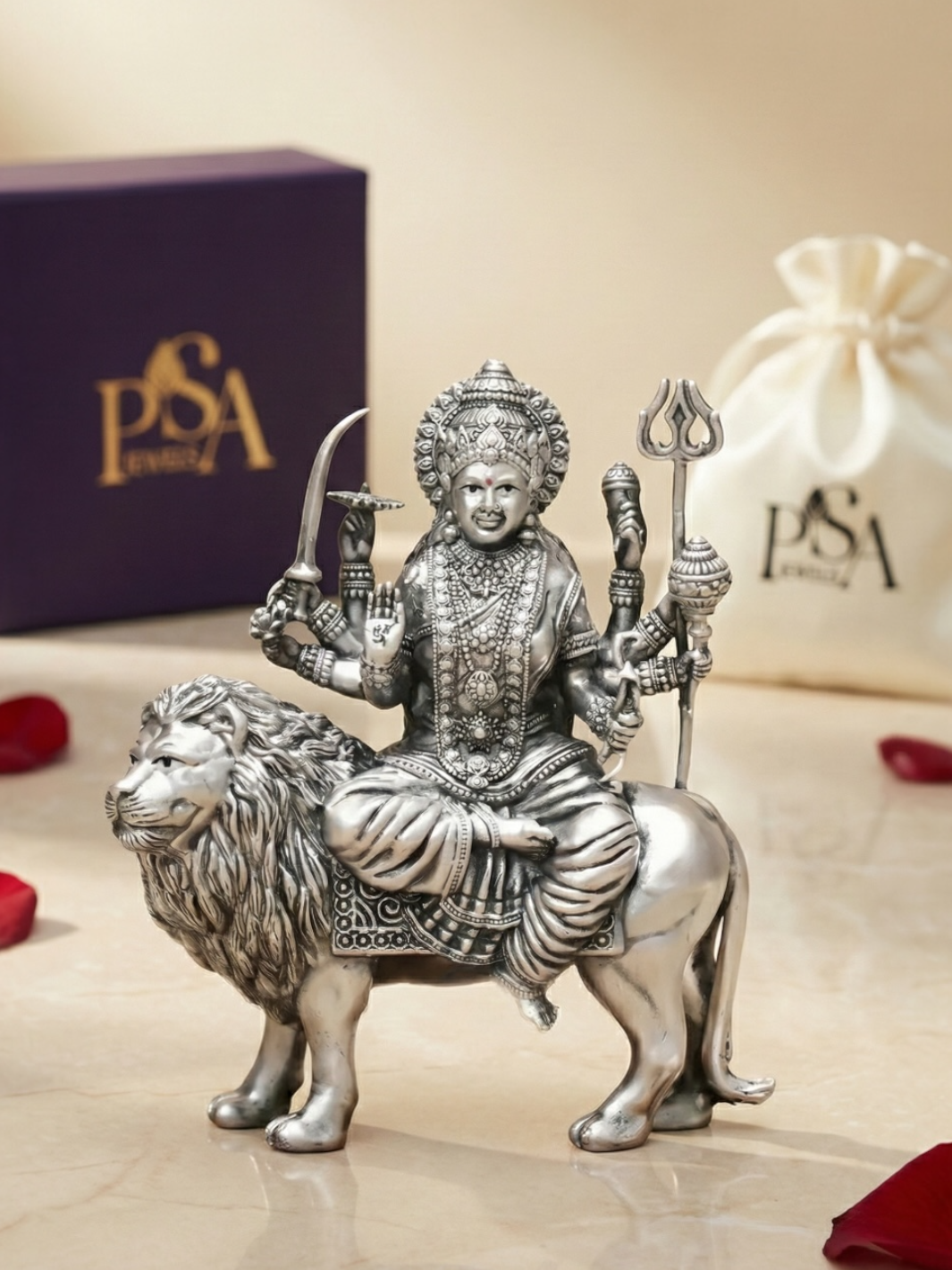 Pure Silver Antique Finish Durga Maa Idol