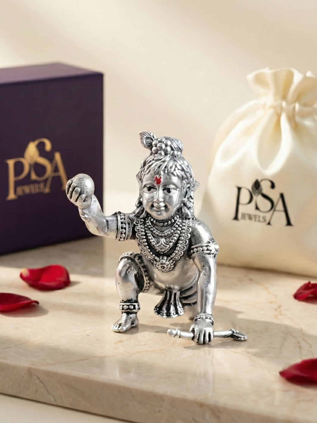 Pure Silver Antique Finish Mini Bal Gopal Krishna Idol